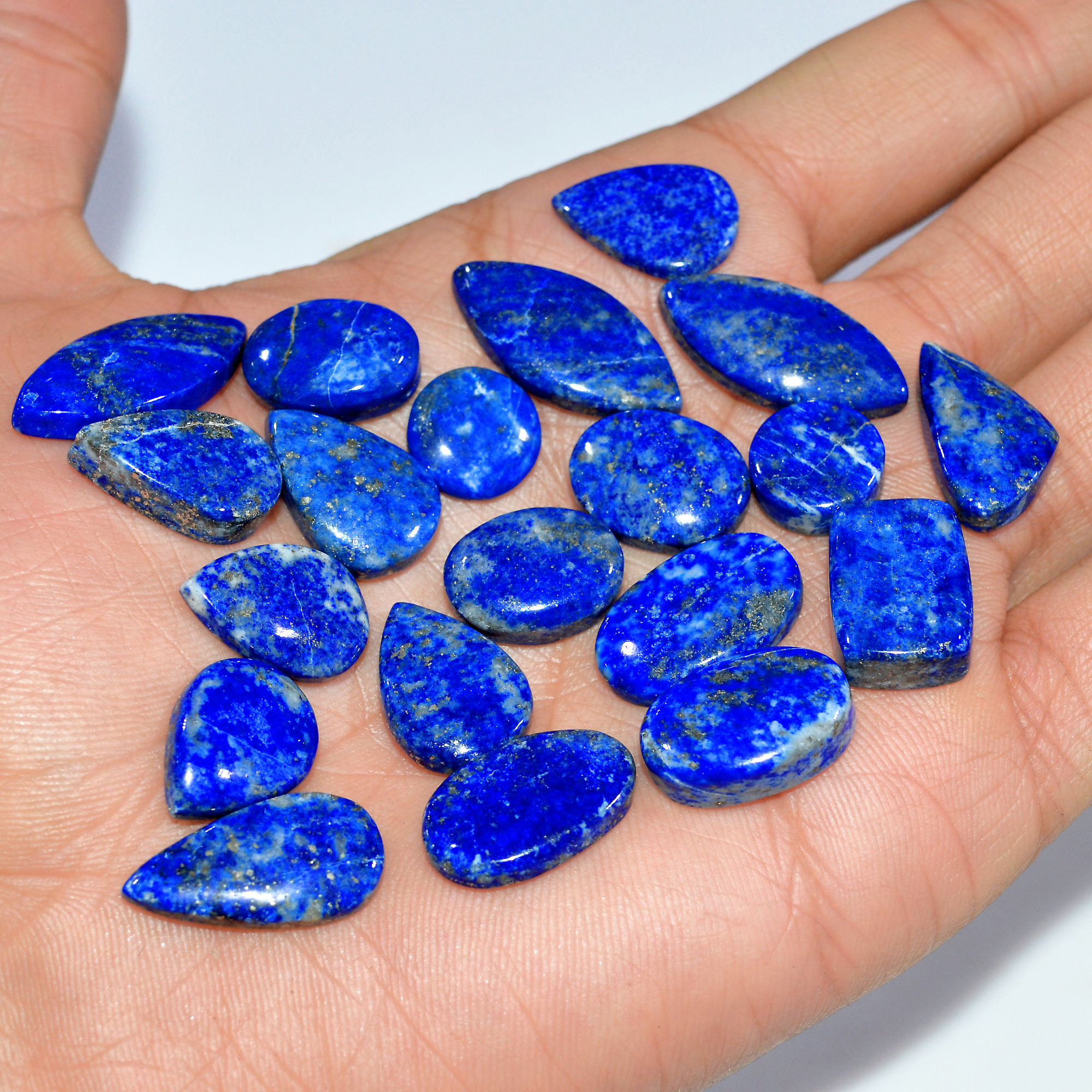 20 Pcs 209 Cts Natural Lapis Lazuli Cabochon Loose Gemstone Lot Mixed Shapes Sizes Healing Crystal For Jewelry Making 24x10 10x10mm 17424