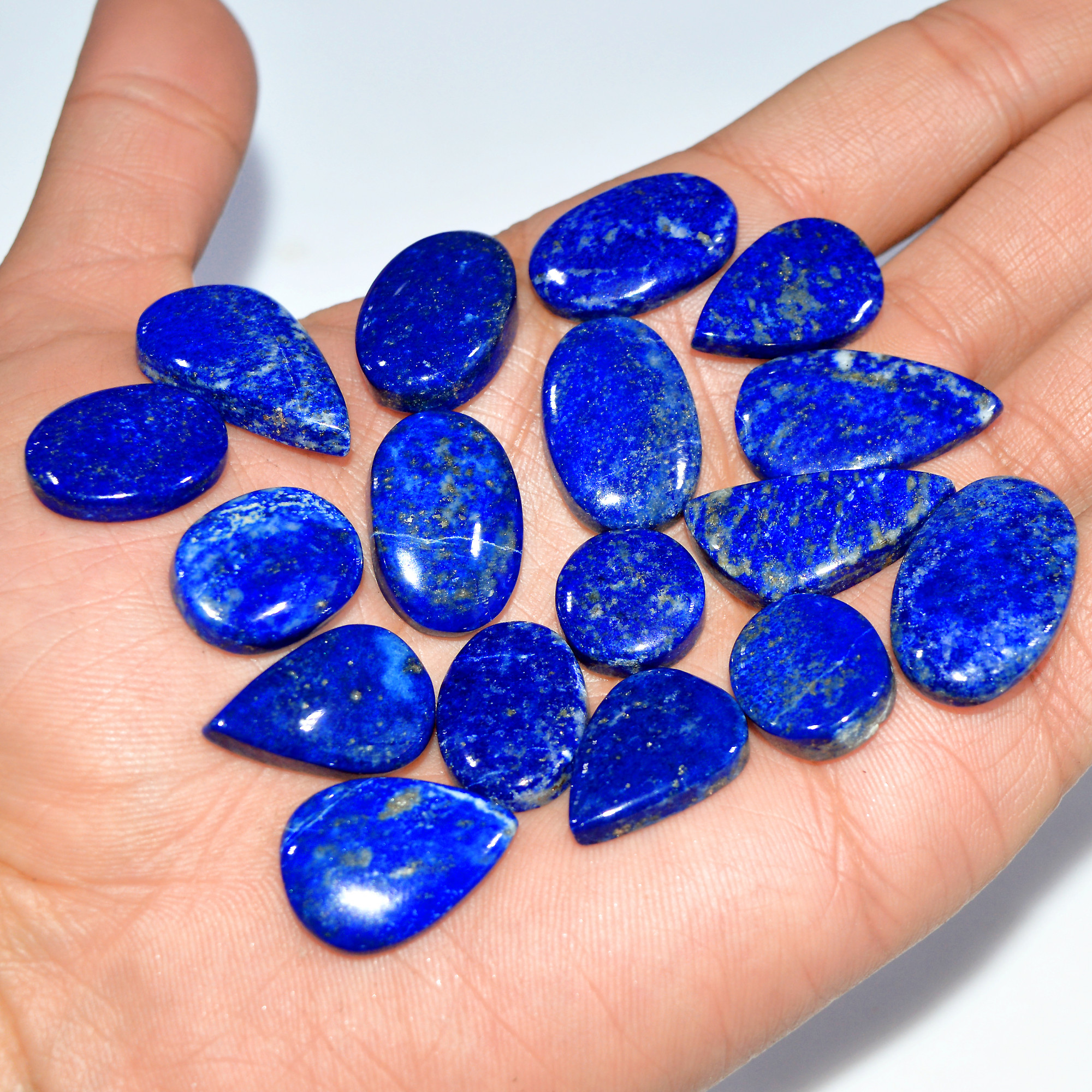17 Pcs 278 Cts Natural Lapis Lazuli Cabochon Loose Gemstone Lot Mixed Shapes Sizes Healing Crystal For Jewelry Making 25x15 13x13mm 17425