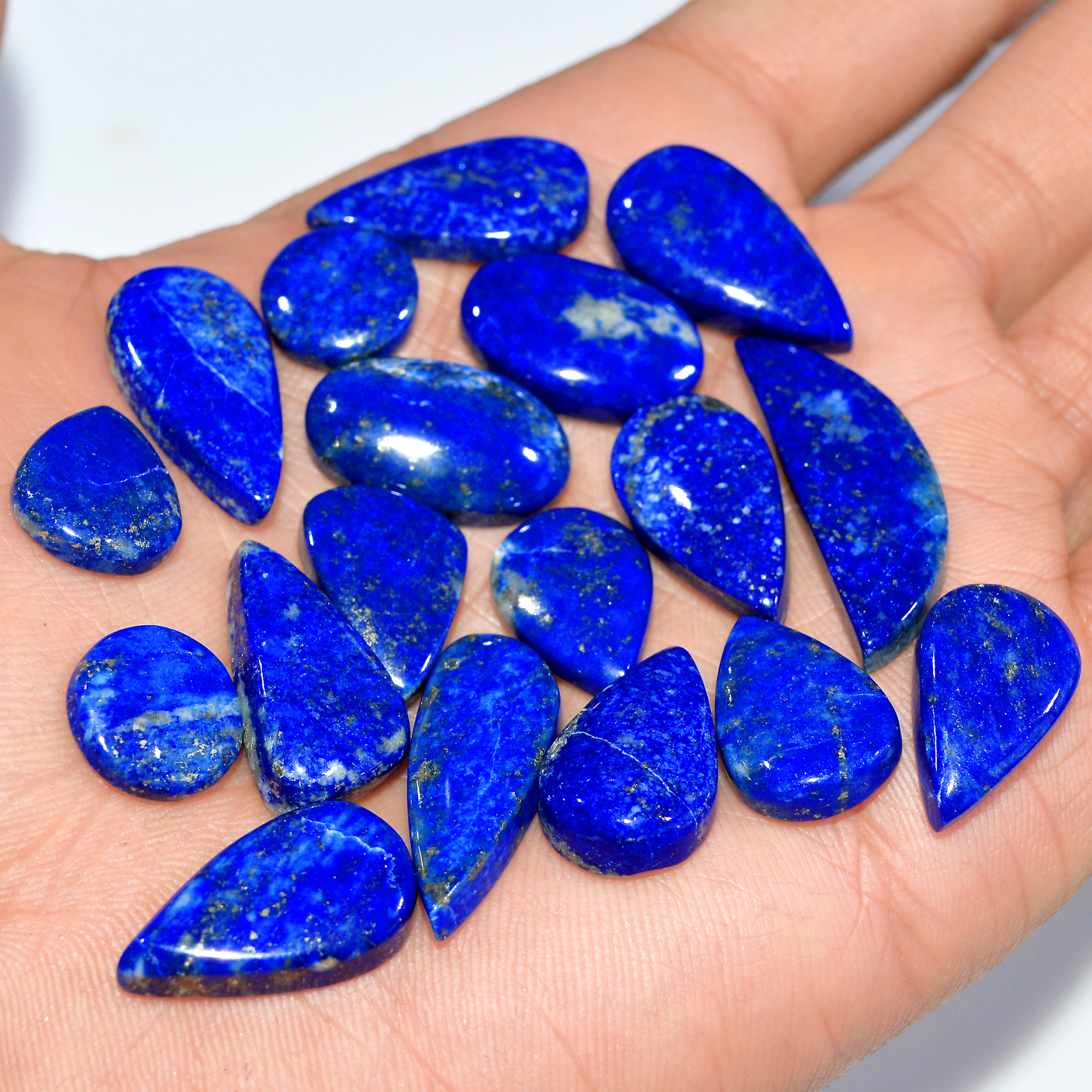 18 Pcs 219 Cts Natural Lapis Lazuli Cabochon Loose Gemstone Lot Mixed Shapes Sizes Healing Crystal For Jewelry Making 30x10 10x10mm 17427