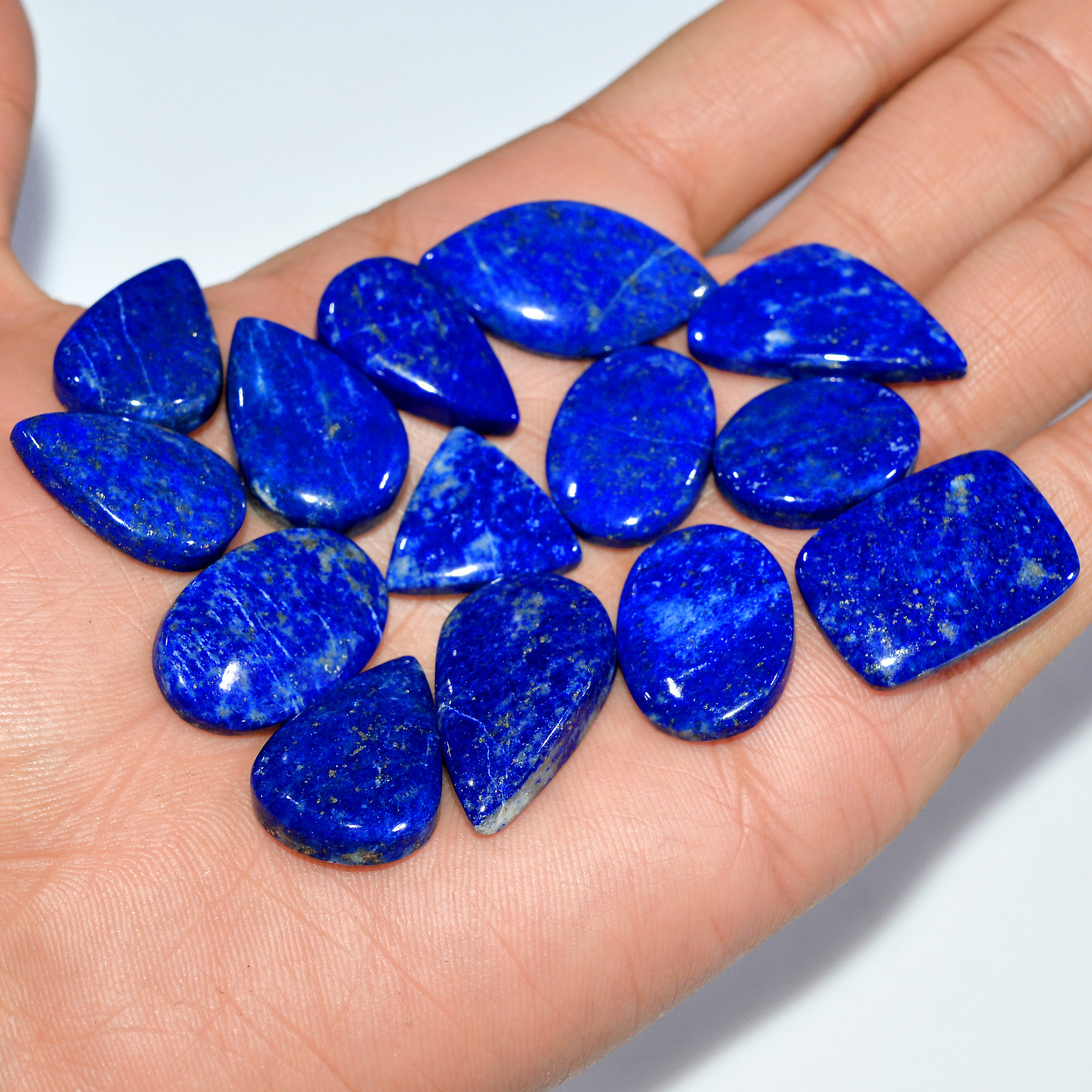 14 Pcs 268 Cts Natural Lapis Lazuli Cabochon Loose Gemstone Lot Mixed Shapes Sizes Healing Crystal For Jewelry Making 30x15 15x15mm 17428