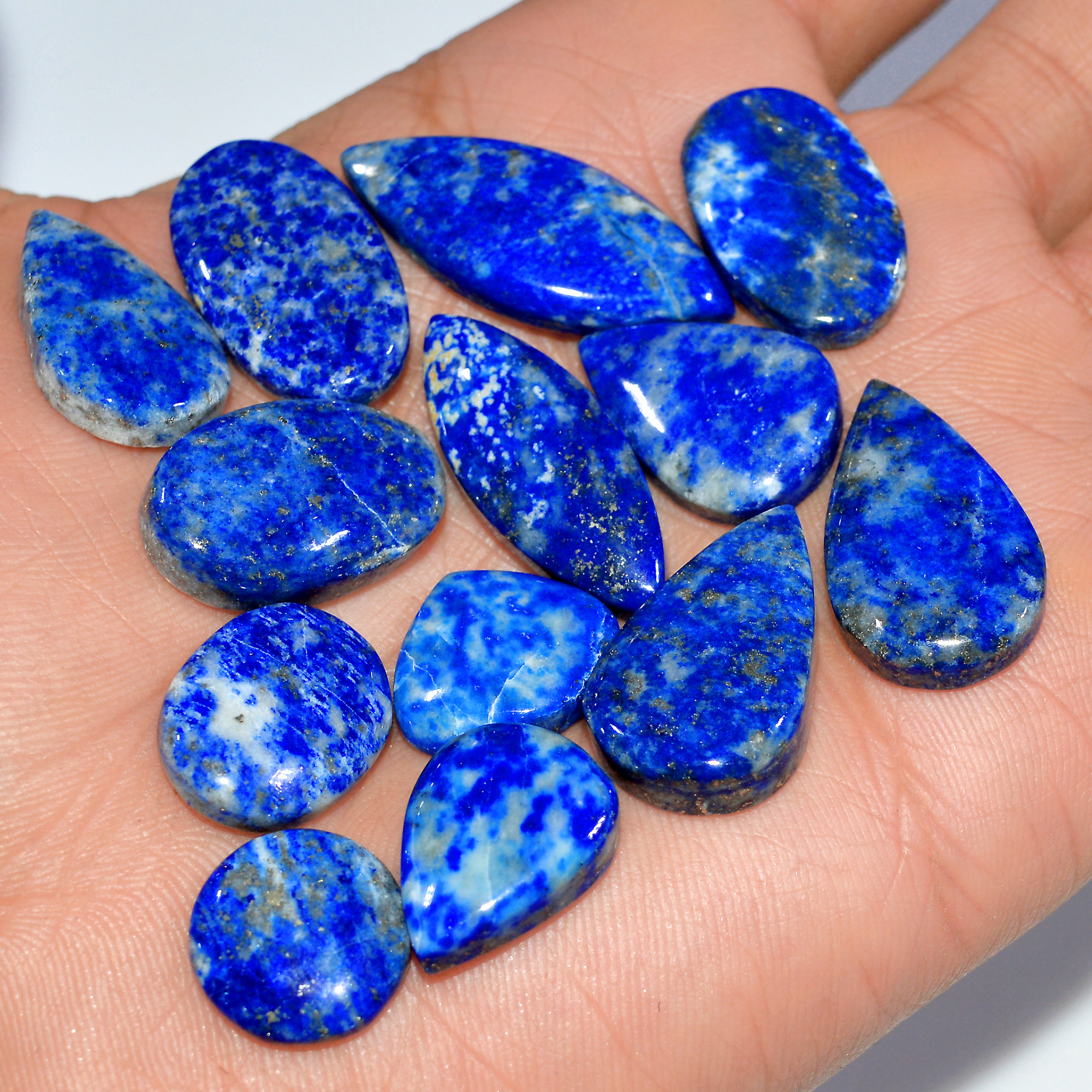 13 Pcs 216 Cts Natural Lapis Lazuli Cabochon Loose Gemstone Lot Mixed Shapes Sizes Healing Crystal For Jewelry Making 30x12 13x13mm 17429