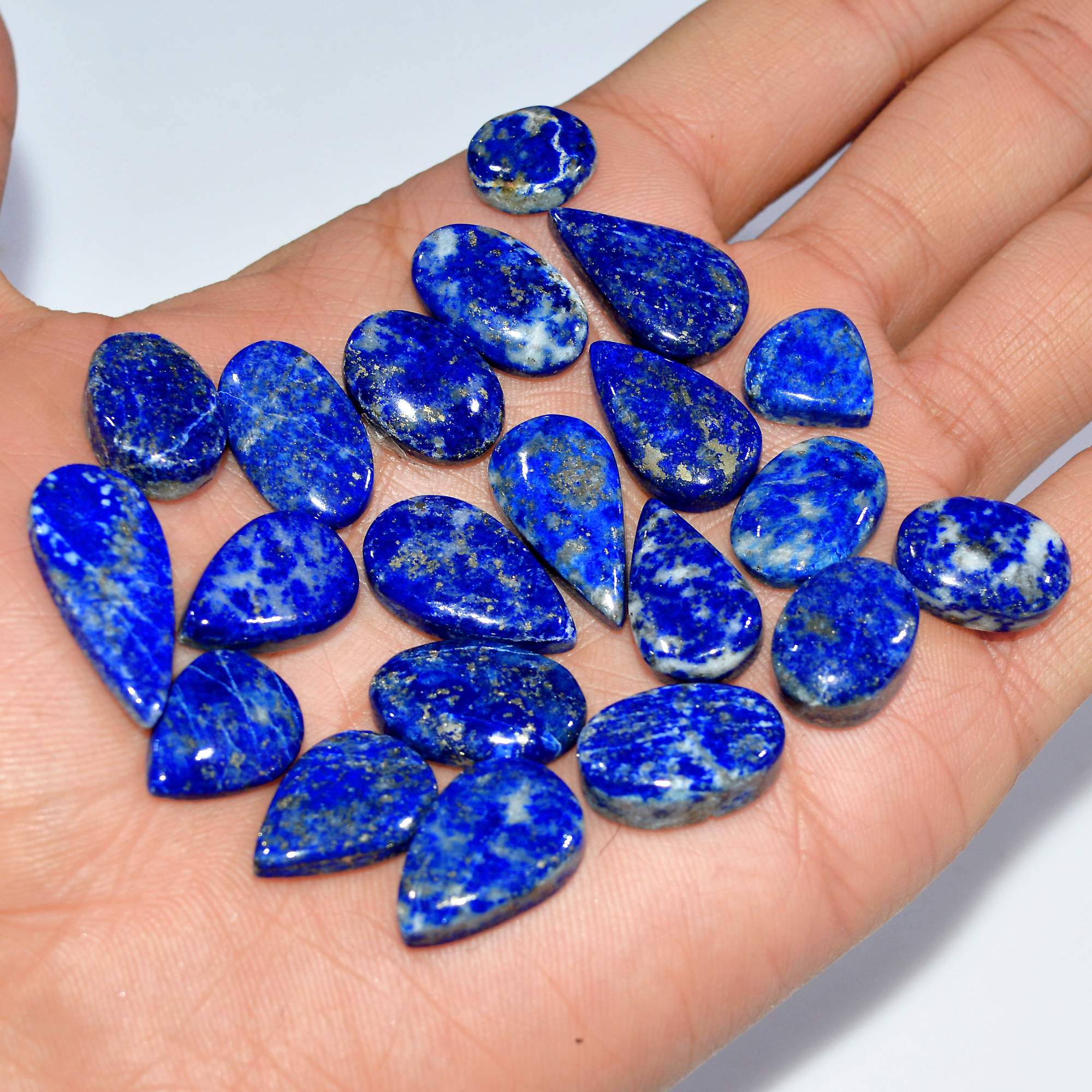 21 Pcs 221 Cts Natural Lapis Lazuli Cabochon Loose Gemstone Lot Mixed Shapes Sizes Healing Crystal For Jewelry Making 24x10 10x10mm 17431