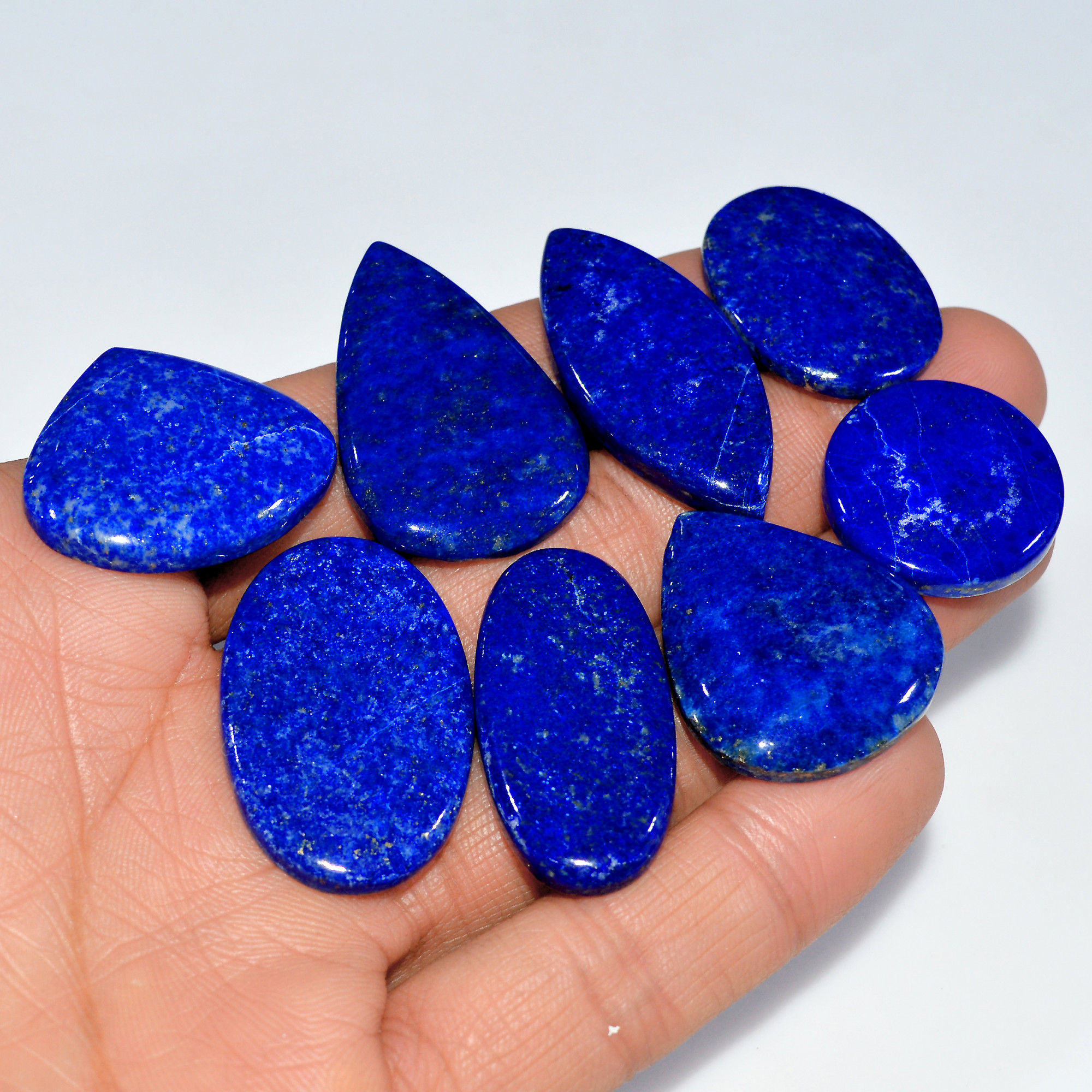 8 Pcs 261 Cts Natural Lapis Lazuli Cabochon Loose Gemstone Lot Mixed Shapes Sizes Healing Crystal For Jewelry Making 37x15 20x20mm 17433
