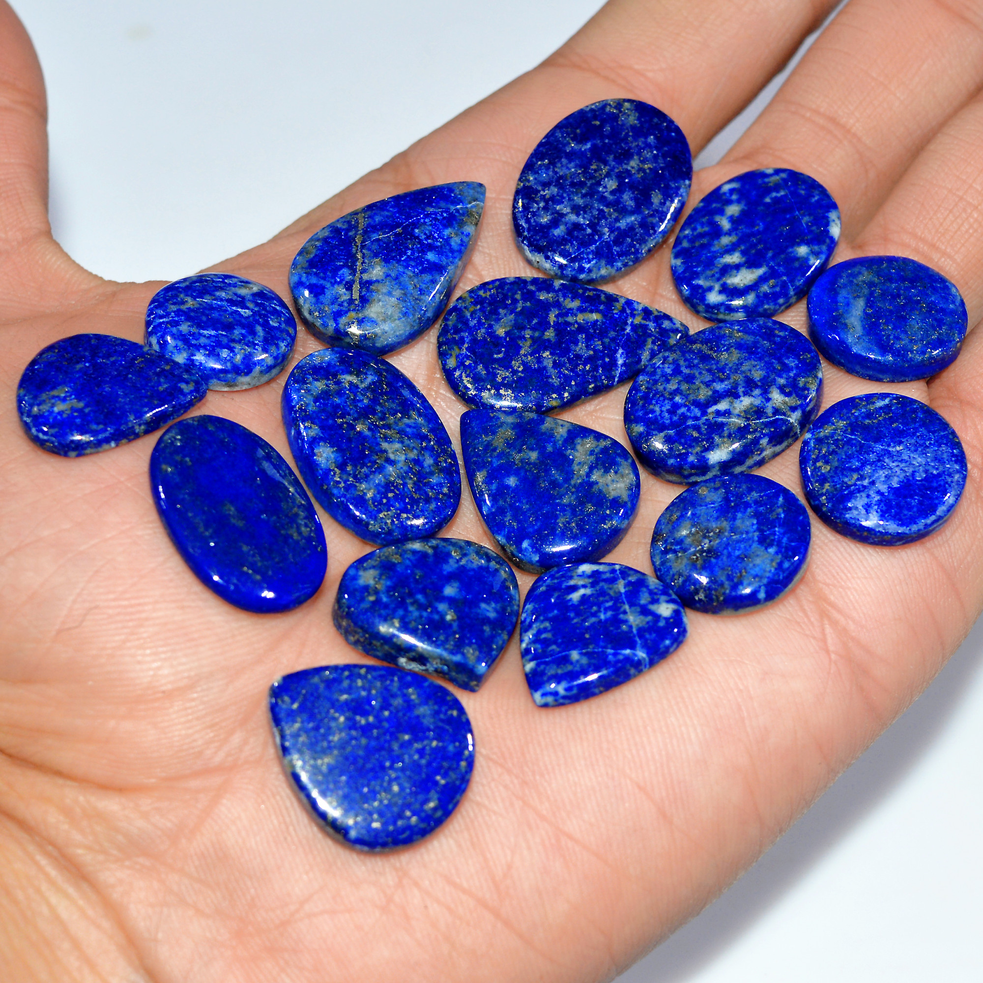 16 Pcs 253 Cts Natural Lapis Lazuli Cabochon Loose Gemstone Lot Jewelry Making Semi-Precious Healing Crystal 25x15 15x15mm 17441