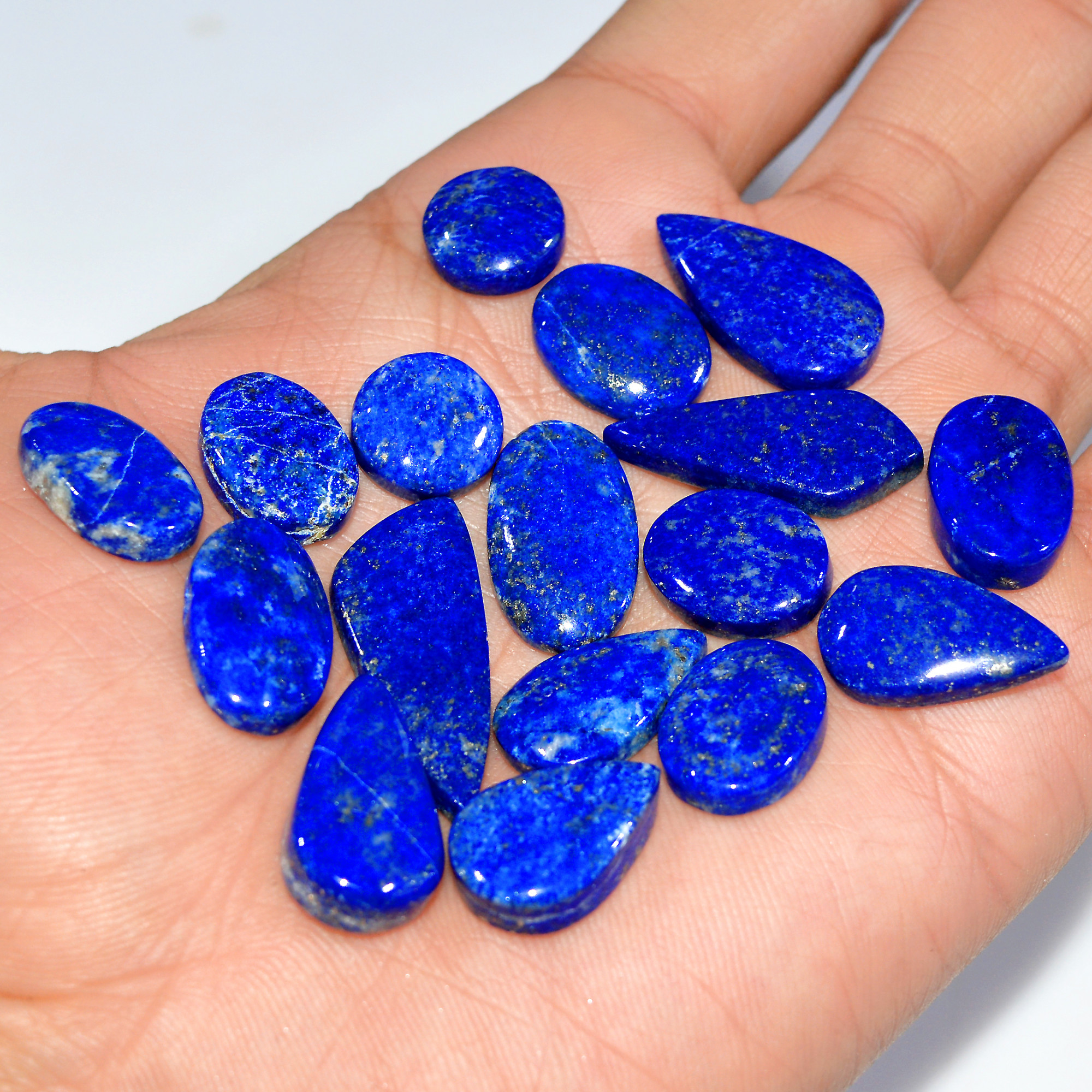 17 Pcs 179 Cts Natural Lapis Lazuli Cabochon Loose Gemstone Lot Jewelry Making Semi-Precious Healing Crystal 29x10 10x10mm 17442