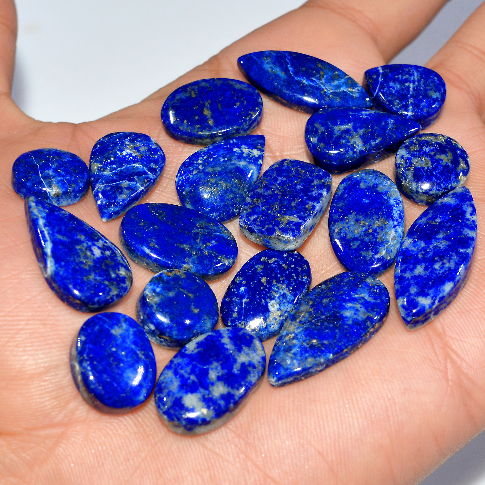 18 Pcs 226 Cts Natural Lapis Lazuli Cabochon Loose Gemstone Lot Jewelry Making Semi-Precious Healing Crystal 26x10 10x10mm 17443