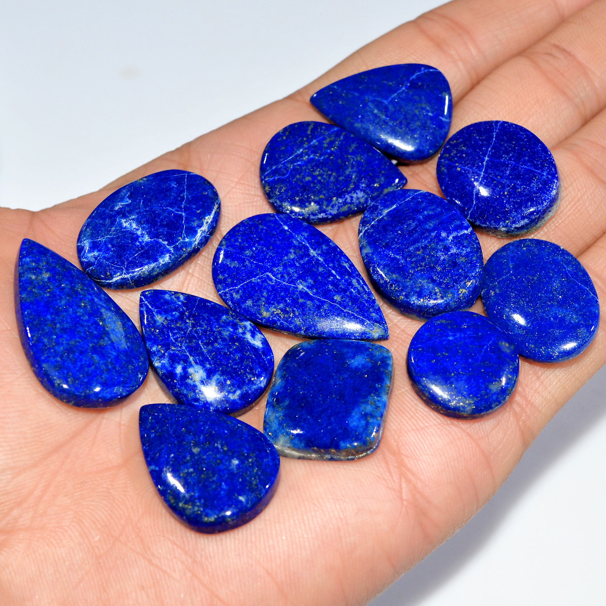 12 Pcs 311 Cts Natural Lapis Lazuli Cabochon Loose Gemstone Lot Jewelry Making Semi-Precious Healing Crystal 31x19 15x15mm 17444
