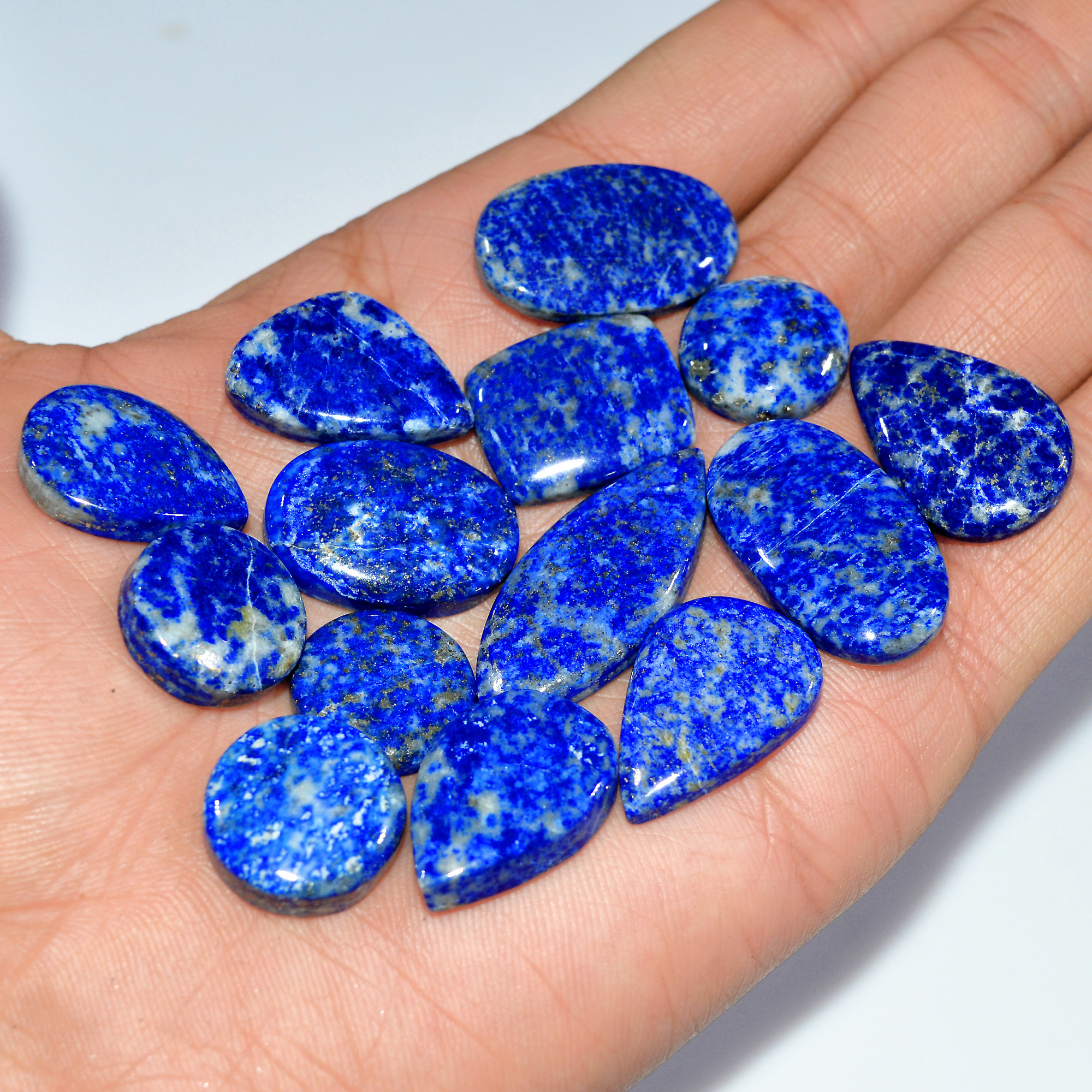 14 Pcs 268 Cts Natural Lapis Lazuli Cabochon Loose Gemstone Lot Jewelry Making Semi-Precious Healing Crystal 34x14 15x15mm 17447
