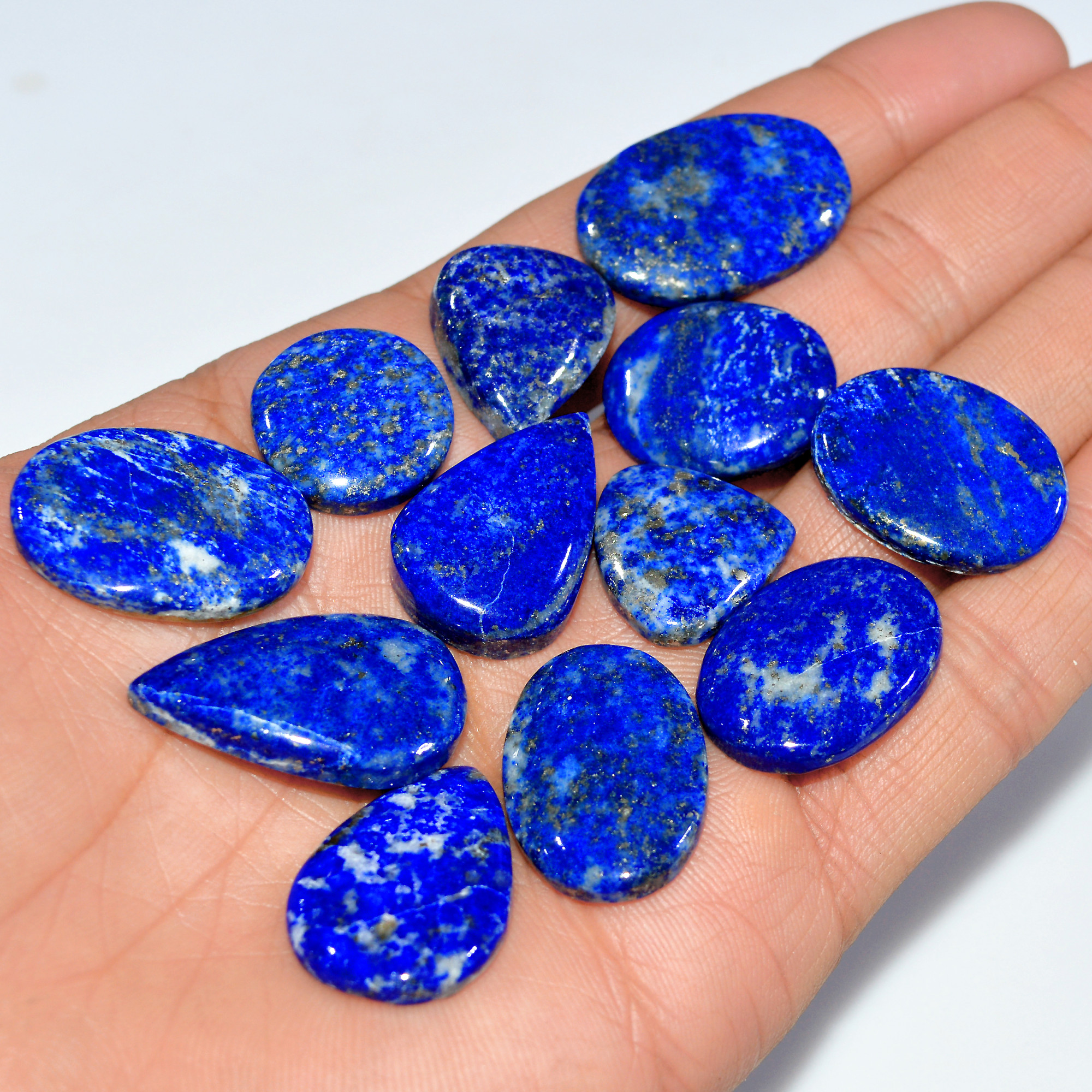 12 Pcs 283 Cts Natural Lapis Lazuli Cabochon Loose Gemstone Lot Jewelry Making Semi-Precious Healing Crystal 29x18 18x18mm 17450