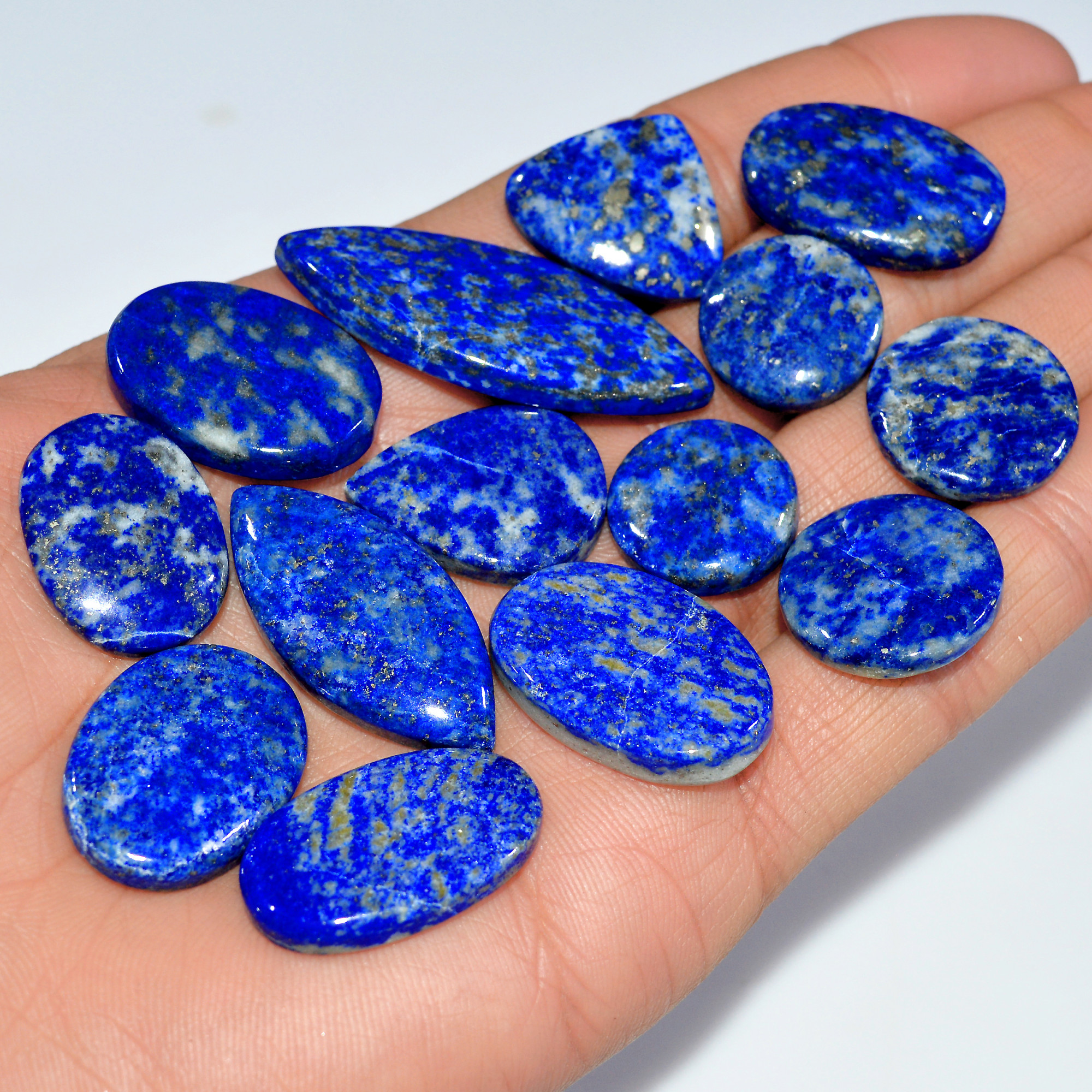 14 Pcs 355 Cts Natural Lapis Lazuli Cabochon Loose Gemstone Lot Jewelry Making Semi-Precious Healing Crystal 45x18 15x15mm 17451