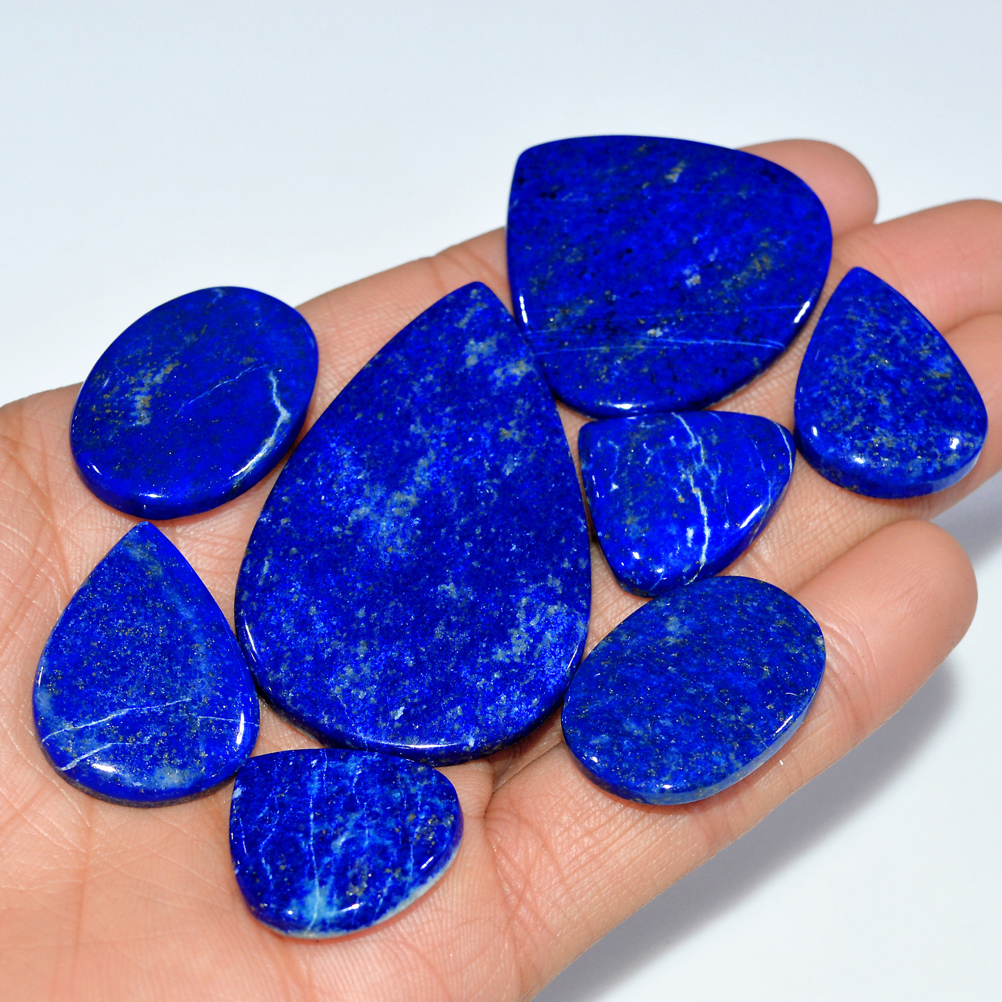 8 Pcs 331 Cts Natural Lapis Lazuli Cabochon Loose Gemstone Lot Jewelry Making Semi-Precious Healing Crystal 55x34 24x21mm 17452