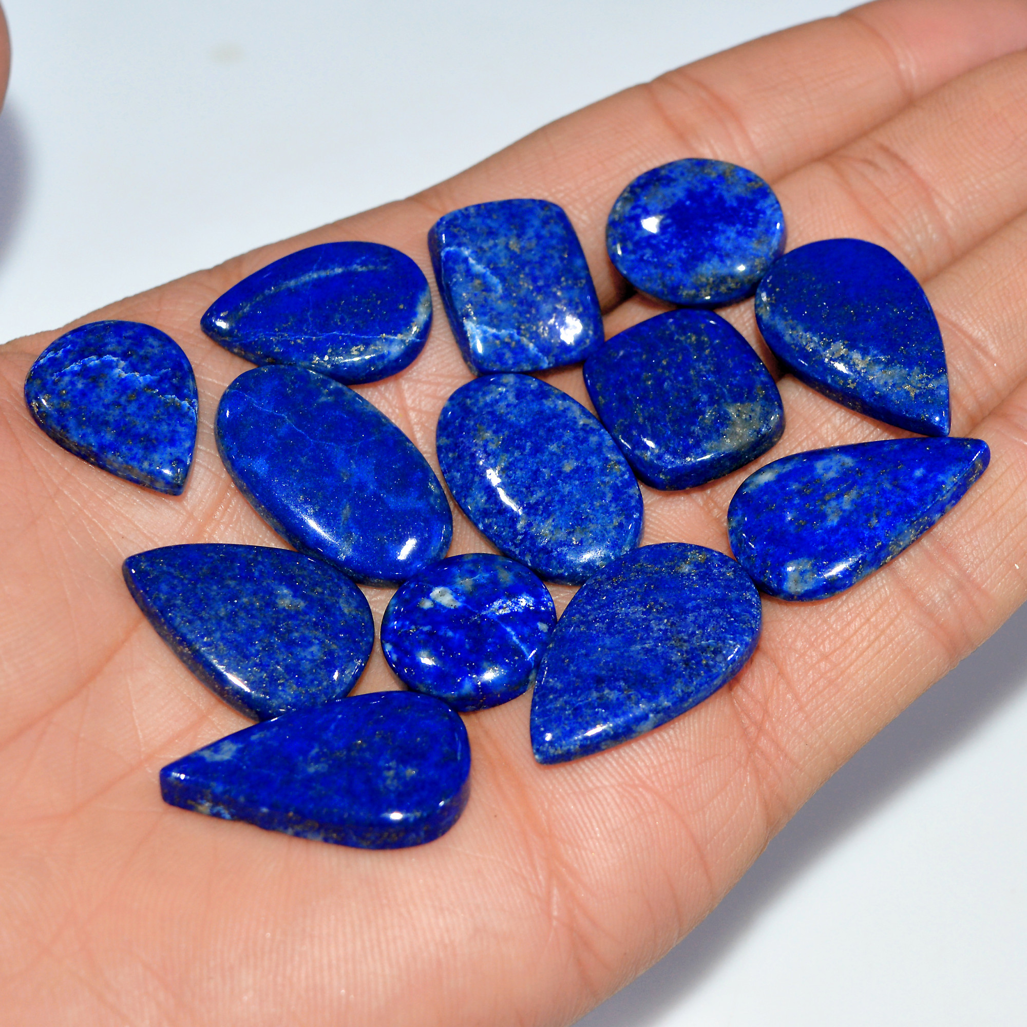 13 Pcs 244 Cts Natural Lapis Lazuli Cabochon Loose Gemstone Lot Jewelry Making Semi-Precious Healing Crystal 25x15 15x15mm 17453