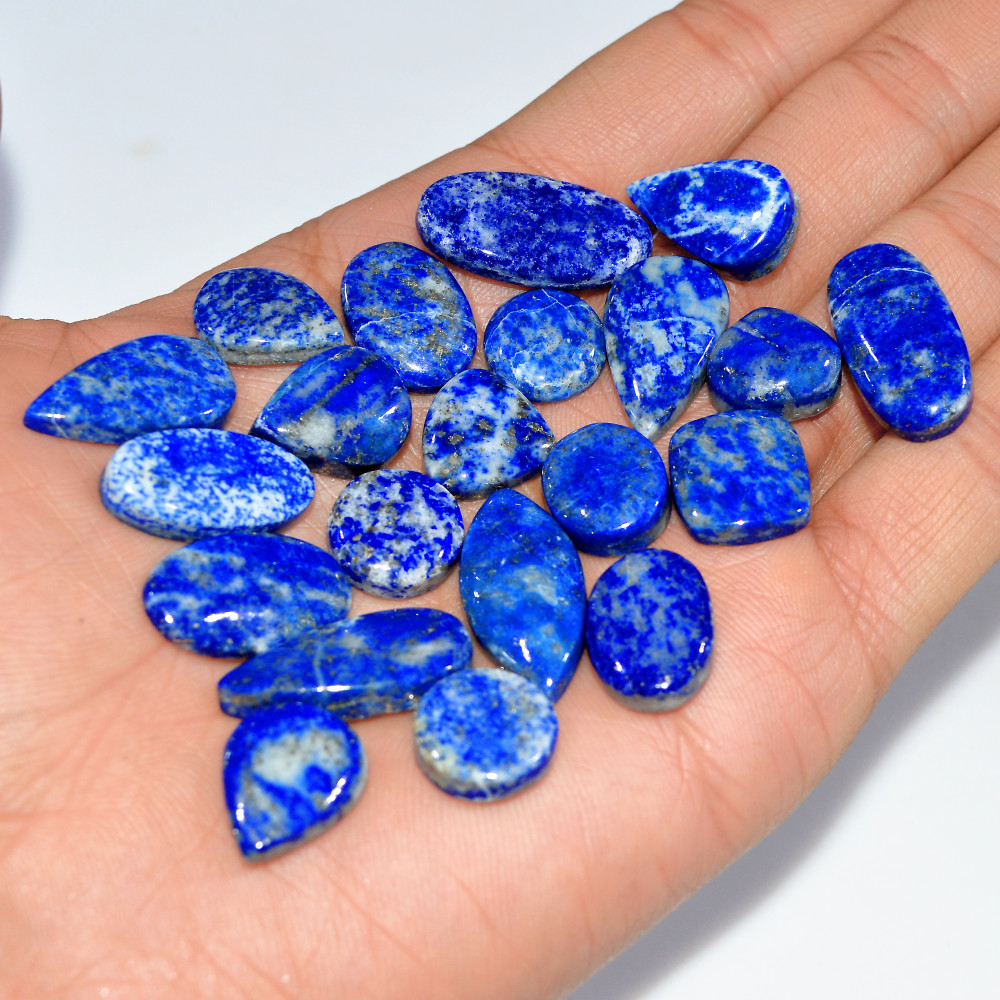 Image of 21 Pcs 254 Cts Natural Lapis Lazuli Cabochon Loose Gemstone Lot Jewelry Making Semi-Precious Healing Crystal 25x10 10x10mm #17454