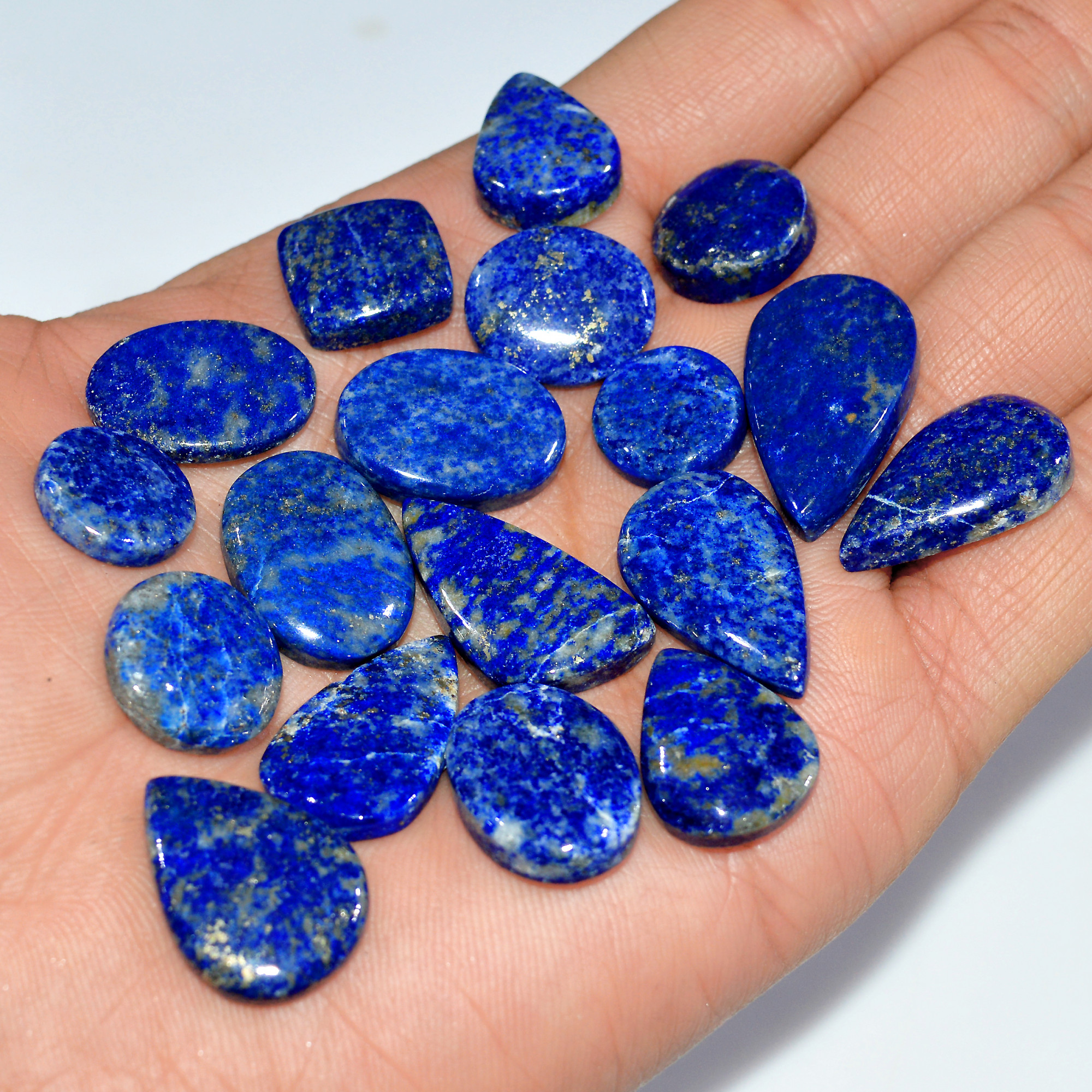 18 Pcs 252 Cts Natural Lapis Lazuli Cabochon Loose Gemstone Lot Jewelry Making Semi-Precious Healing Crystal 25x15 13x13mm 17455