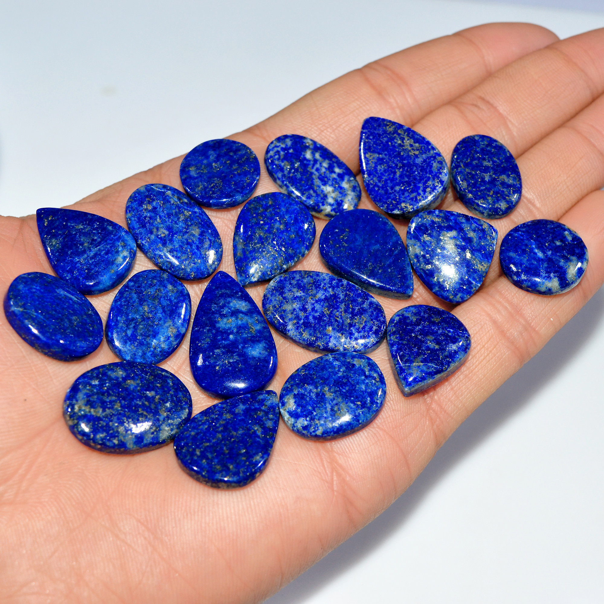 18 Pcs 304 Cts Natural Lapis Lazuli Cabochon Loose Gemstone Lot Jewelry Making Semi-Precious Healing Crystal 25x15 15x15mm 17456