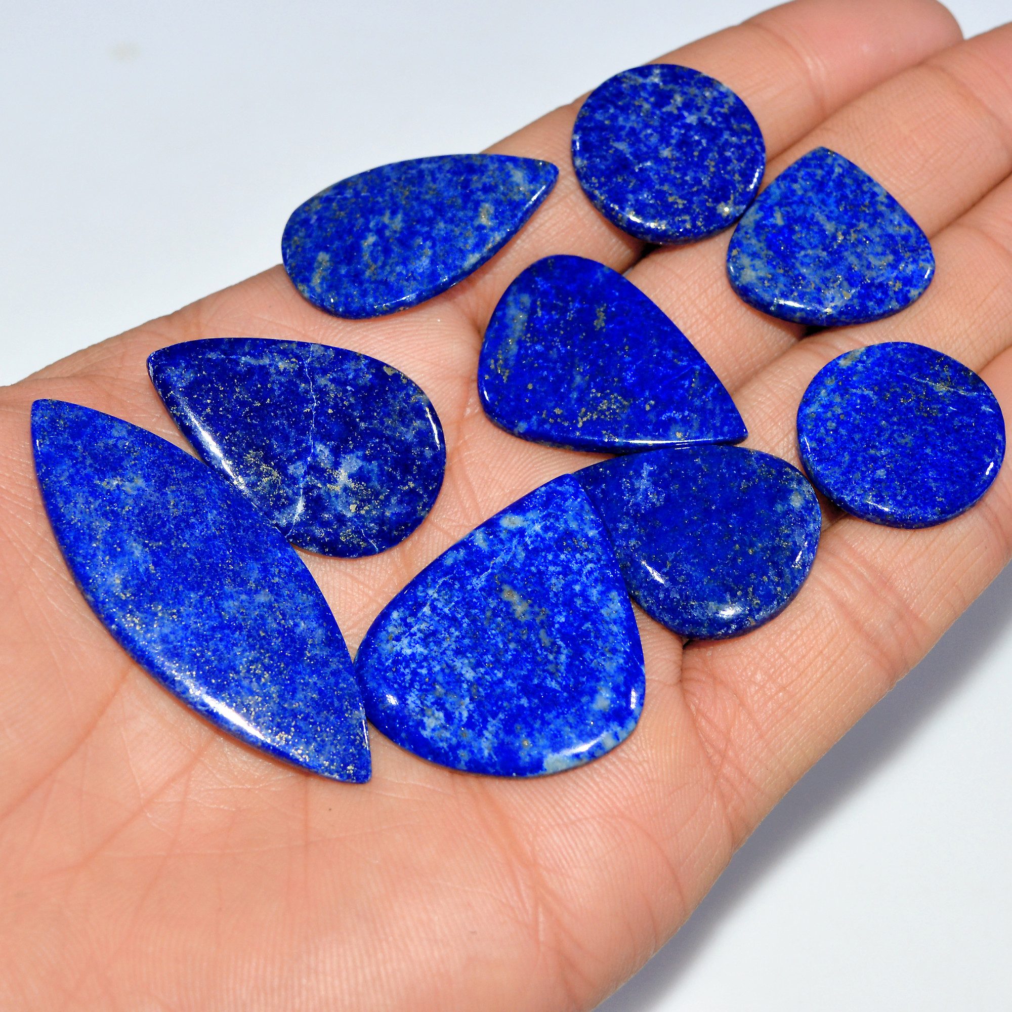 9 Pcs 206 Cts Natural Lapis Lazuli Cabochon Loose Gemstone Lot Jewelry Making Semi-Precious Healing Crystal 50x15 20x20mm 17457