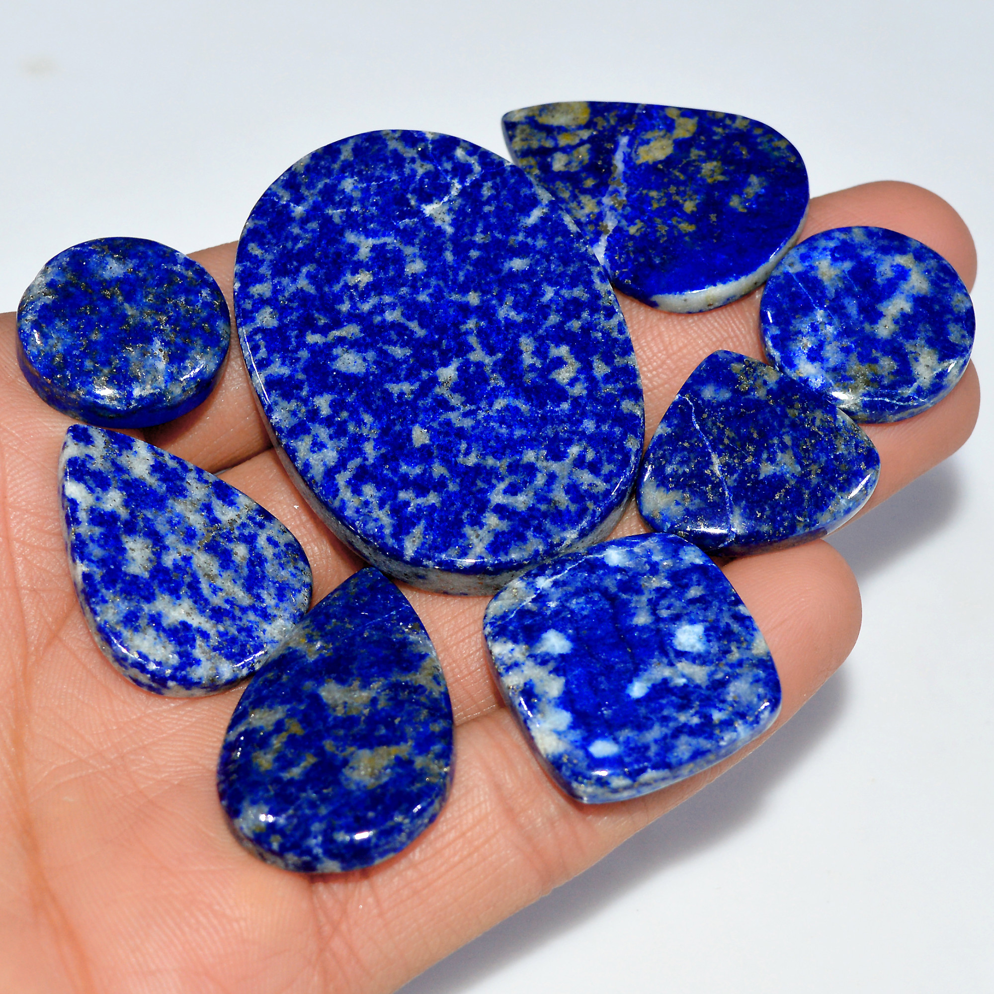 8 Pcs 374 Cts Natural Lapis Lazuli Cabochon Loose Gemstone Lot Jewelry Making Semi-Precious Healing Crystal 50x35 20x20mm 17459