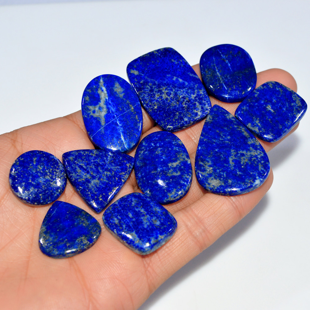 Image of 10 Pcs 385 Cts Natural Lapis Lazuli Cabochon Loose Gemstone Lot Jewelry Making Semi-Precious Healing Crystal 40x25 20x20mm #17460