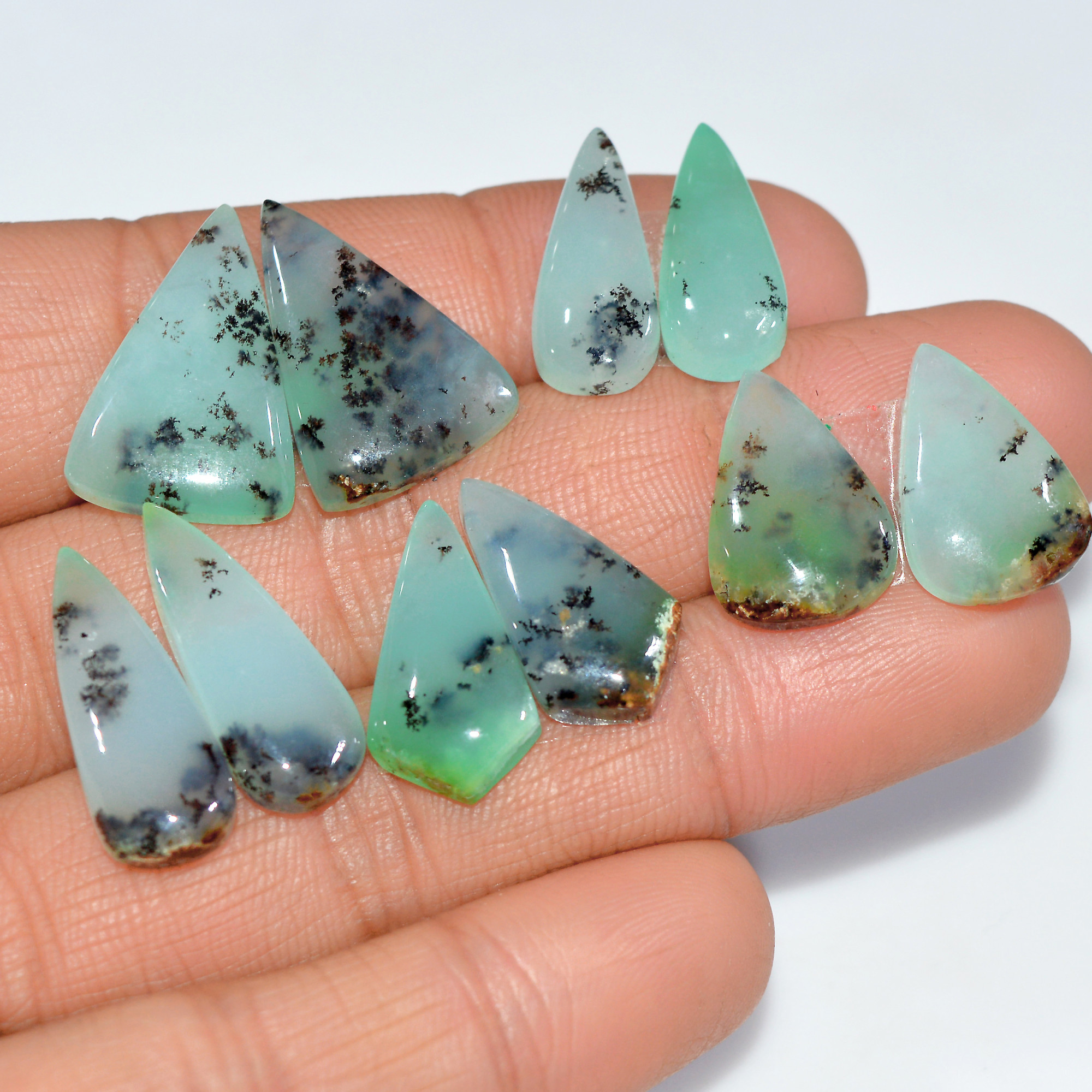 5 Pairs 81 Cts Natural Chrysoprase Cabochon Semi-Precious Healing Gemstone Matched Earrings Making Pairs Lot 20x14 15x10mm 17462