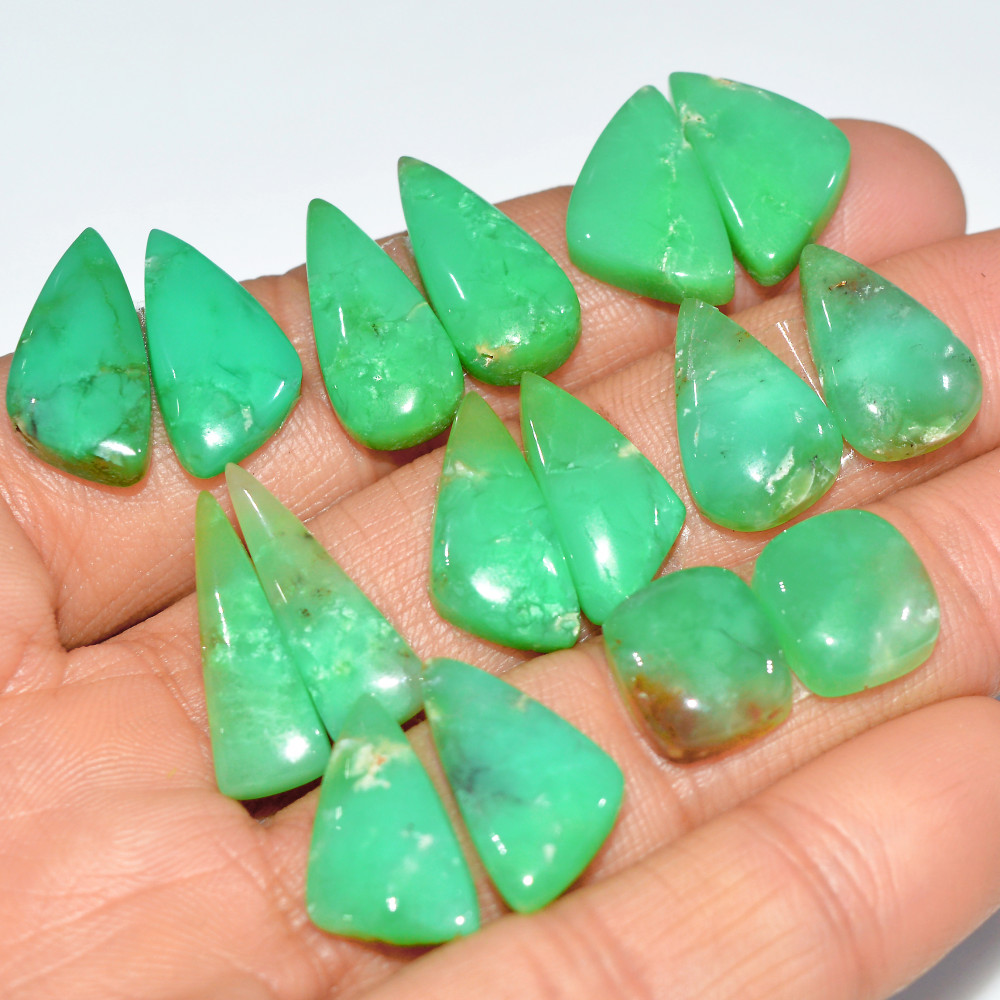 Image of 8 Pairs 109 Cts Natural Chrysoprase Cabochon Semi-Precious Healing Gemstone Matched Earrings Making Pairs Lot 20x5 10x10mm #17464