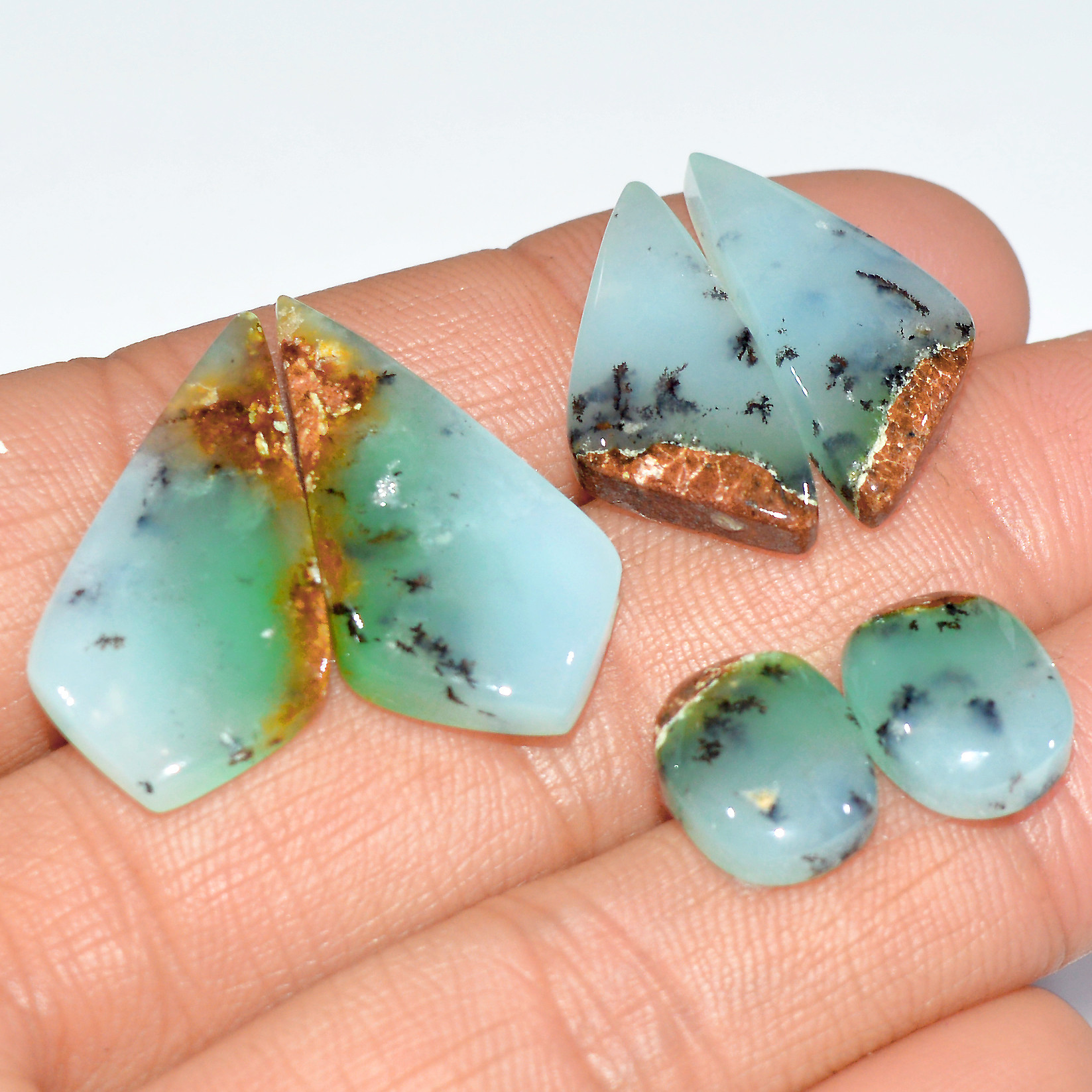 3 Pairs 64 Cts Natural Chrysoprase Cabochon Semi-Precious Healing Gemstone Matched Earrings Making Pairs Lot 28x14 11x9mm 17468