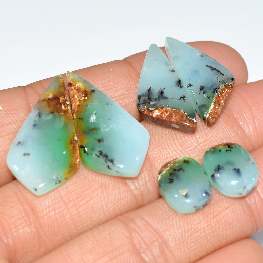 Image of 3 Pairs 64 Cts Natural Chrysoprase Cabochon Semi-Precious Healing Gemstone Matched Earrings Making Pairs Lot 28x14 11x9mm #17468