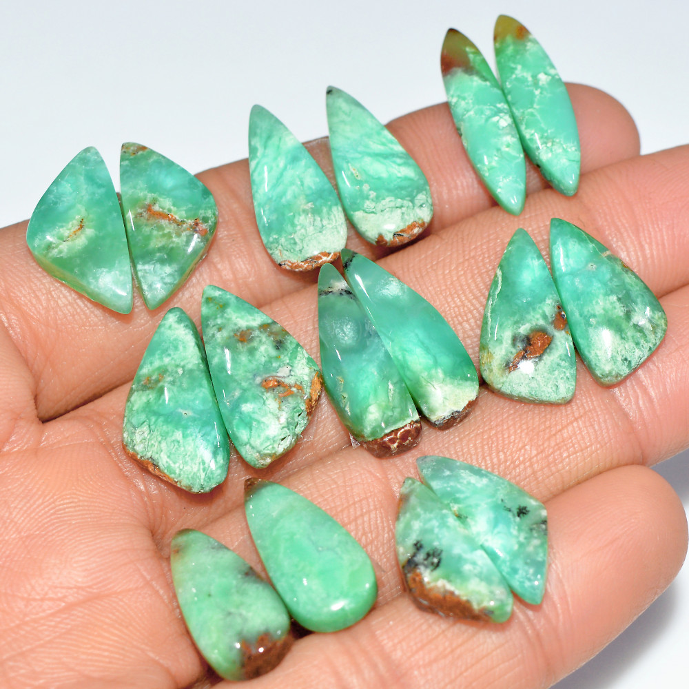 Image of 8 Pairs 110 Cts Natural Chrysoprase Cabochon Semi-Precious Healing Gemstone Matched Earrings Making Pairs Lot 24x5 19x9mm #17469