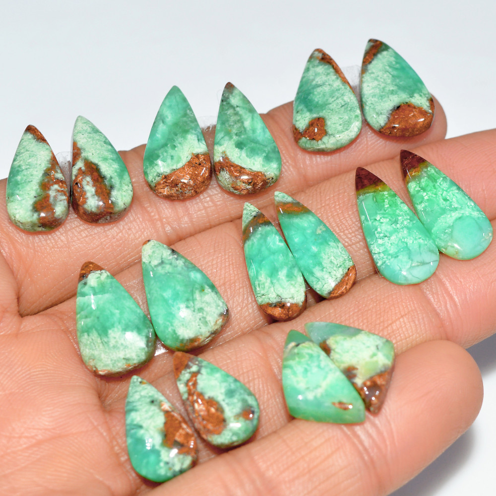 Image of 8 Pairs 102 Cts Natural Chrysoprase Cabochon Semi-Precious Healing Gemstone Matched Earrings Making Pairs Lot 20x8 15x9mm #17471
