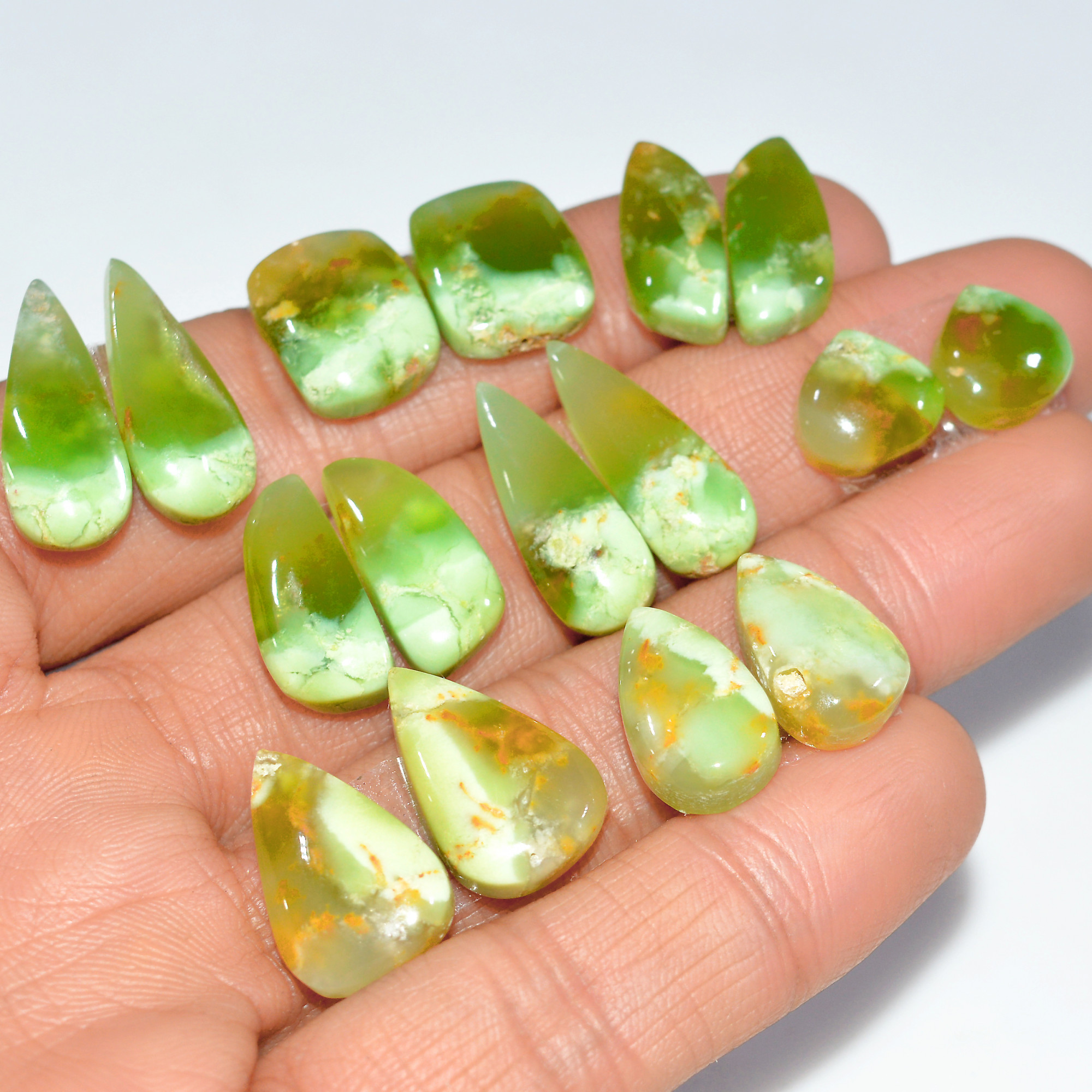 8 Pairs 118 Cts Natural Chrysoprase Cabochon Semi-Precious Healing Gemstone Matched Earrings Making Pairs Lot 20x6 10x10mm 17473