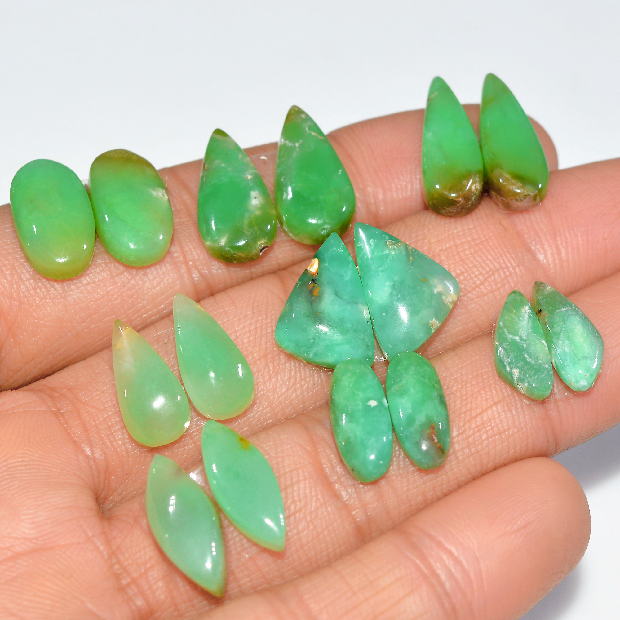 8 Pairs 80 Cts Natural Chrysoprase Cabochon Semi-Precious Healing Gemstone Matched Earrings Making Pairs Lot 20x5 12x5mm 17474
