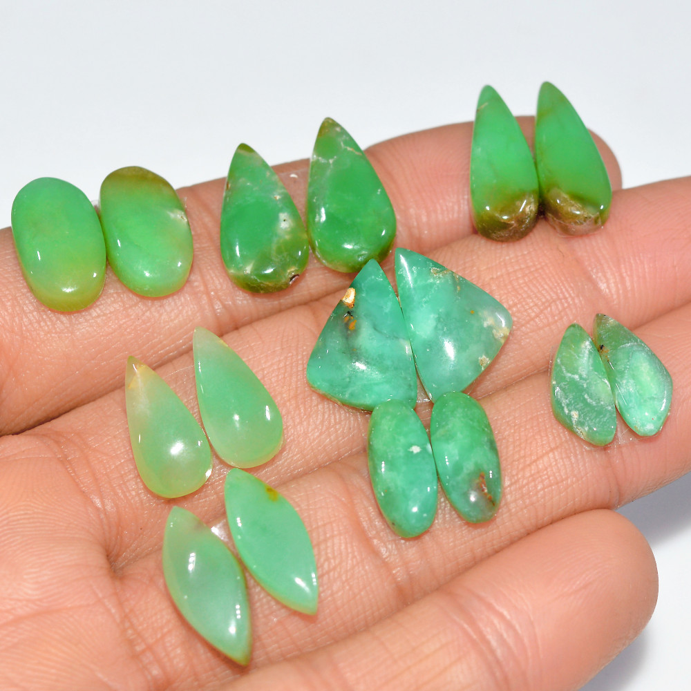 Image of 8 Pairs 80 Cts Natural Chrysoprase Cabochon Semi-Precious Healing Gemstone Matched Earrings Making Pairs Lot 20x5 12x5mm #17474