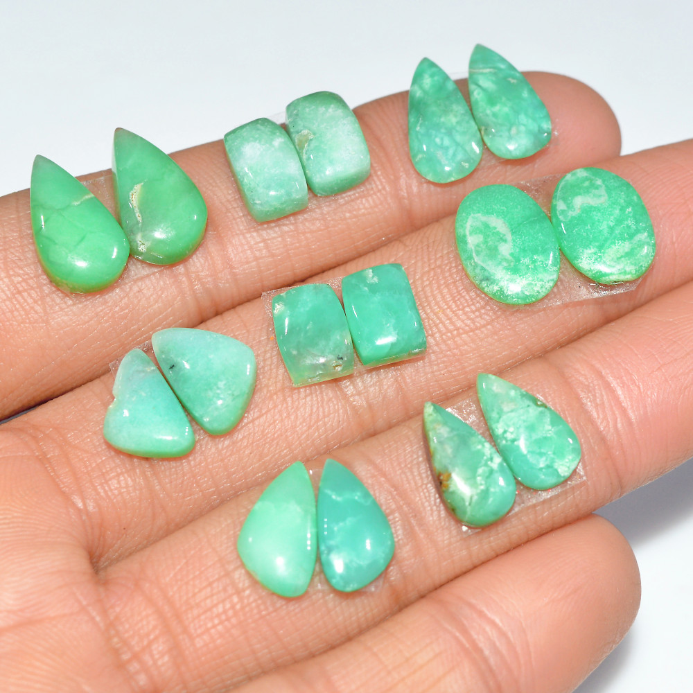 Image of 8 Pairs 48 Cts Natural Chrysoprase Cabochon Semi-Precious Healing Gemstone Matched Earrings Making Pairs Lot 14x6 8x5mm #17475