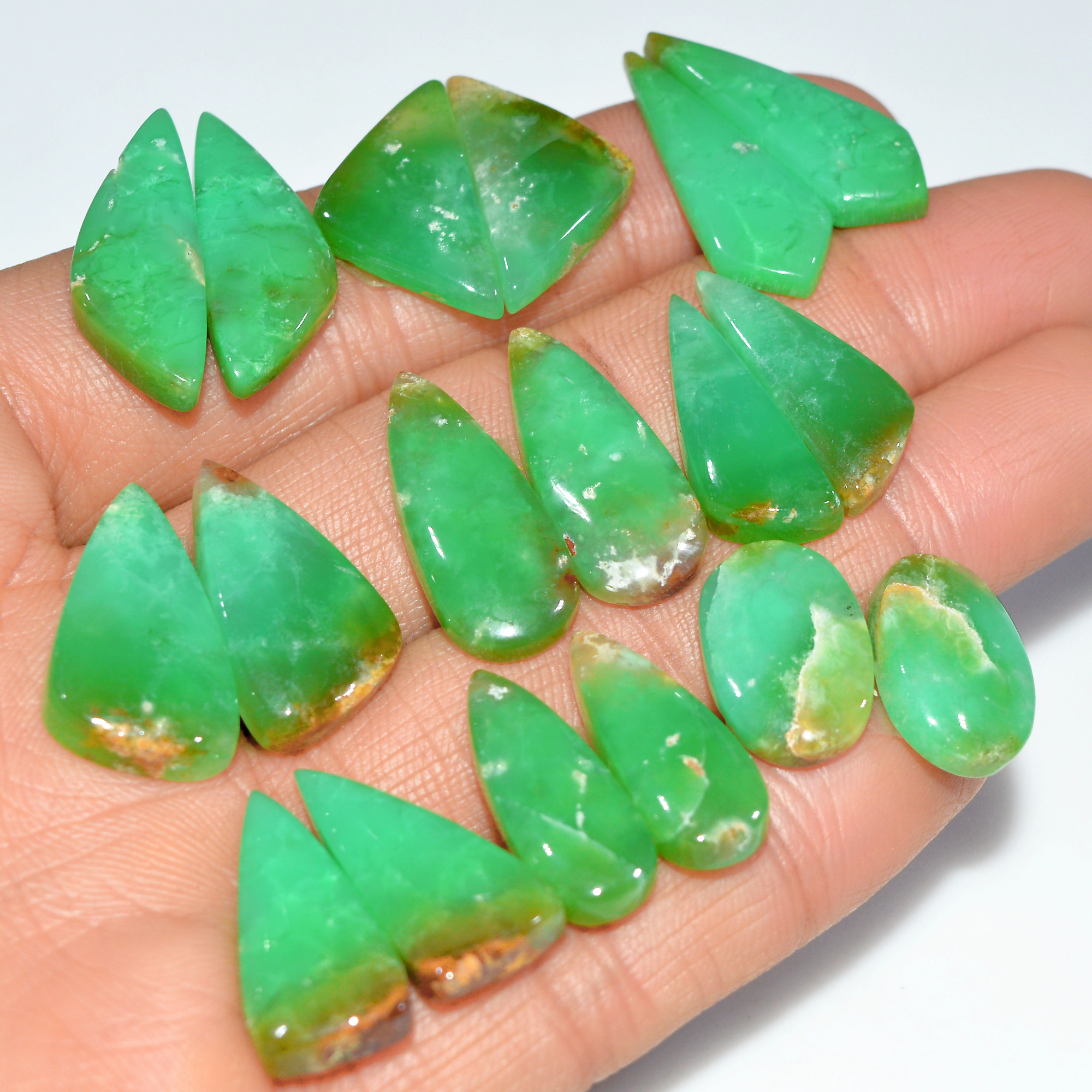 9 Pairs 161 Cts Natural Chrysoprase Cabochon Semi-Precious Healing Gemstone Matched Earrings Making Pairs Lot 25x9 15x10mm 17477