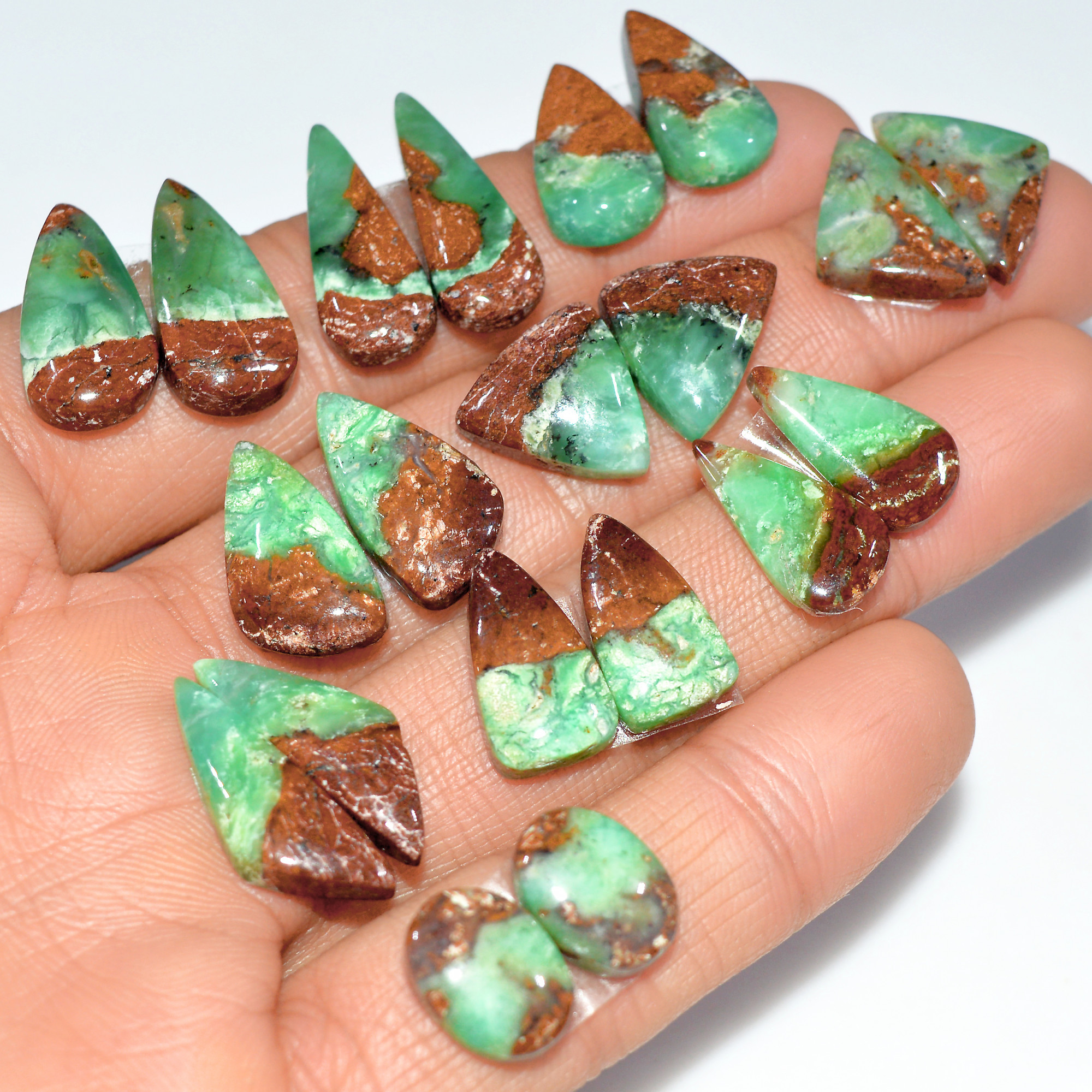 8 Pairs 133 Cts Natural Chrysoprase Cabochon Semi-Precious Healing Gemstone Matched Earrings Making Pairs Lot 20x8 10x8mm 17481