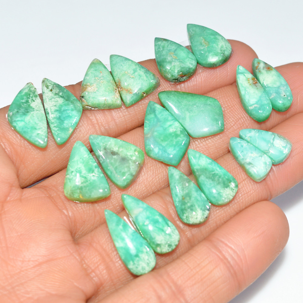 Image of 9 Pairs 97 Cts Natural Chrysoprase Cabochon Semi-Precious Healing Gemstone Matched Earrings Making Pairs Lot 19x10 10x5mm #17483