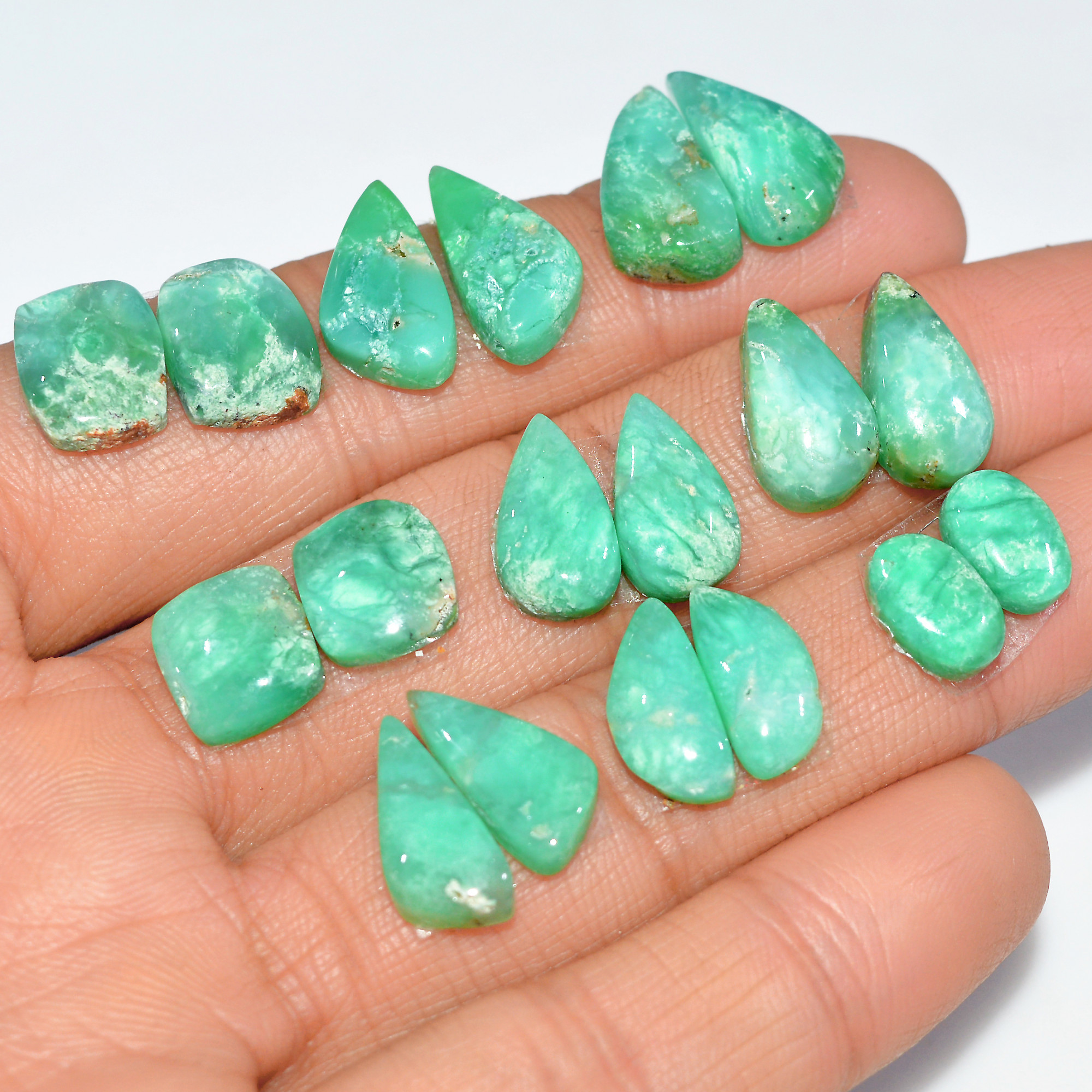 9 Pairs 79 Cts Natural Chrysoprase Cabochon Semi-Precious Healing Gemstone Matched Earrings Making Pairs Lot 15x9 9x5mm 17485