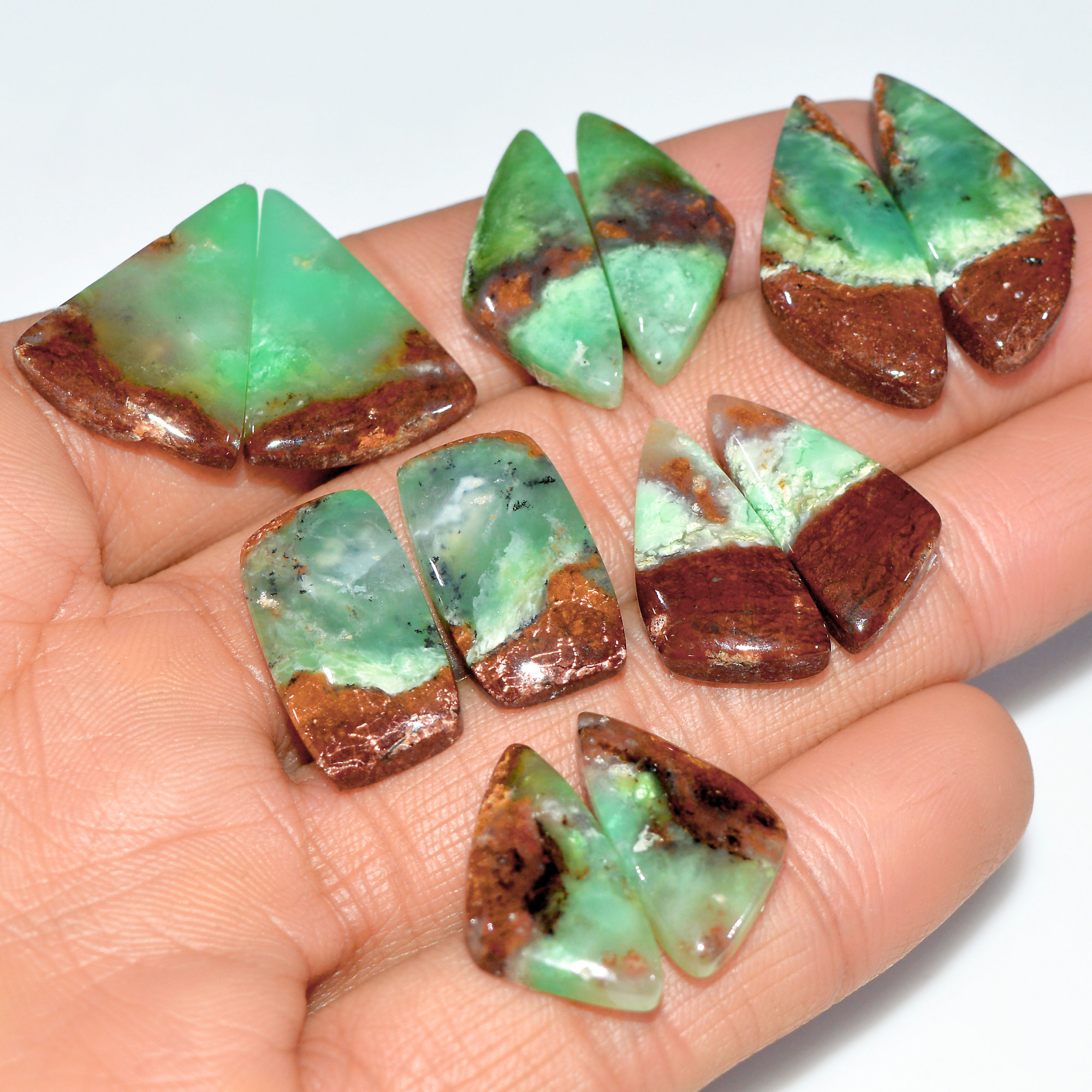 6 Pairs 137 Cts Natural Chrysoprase Cabochon Semi-Precious Healing Gemstone Matched Earrings Making Pairs Lot 27x10 20x10 mm 17486