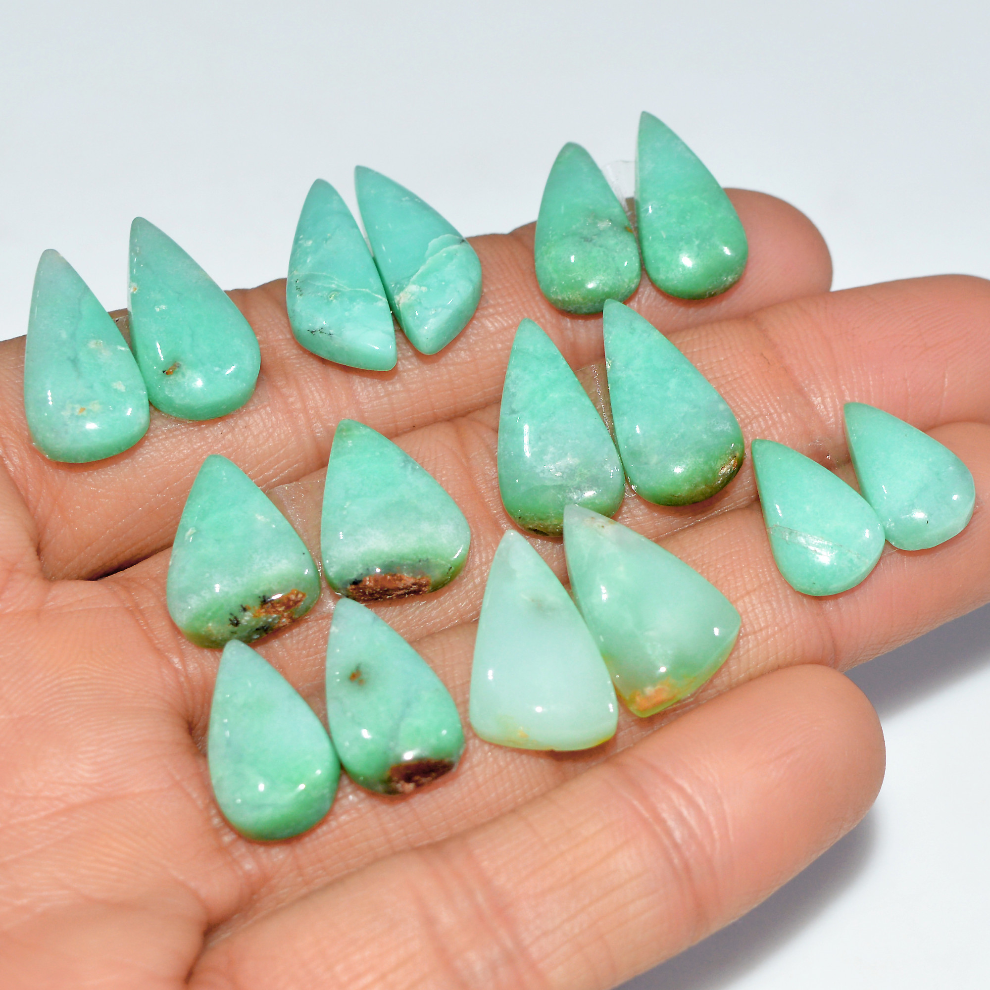 8 Pairs 113 Cts  Natural Chrysoprase Cabochon Gemstone Pairs Lot Dangle Drop Silver Earrings Matched Gemstone Pairs 21x6 14x7mm 17488