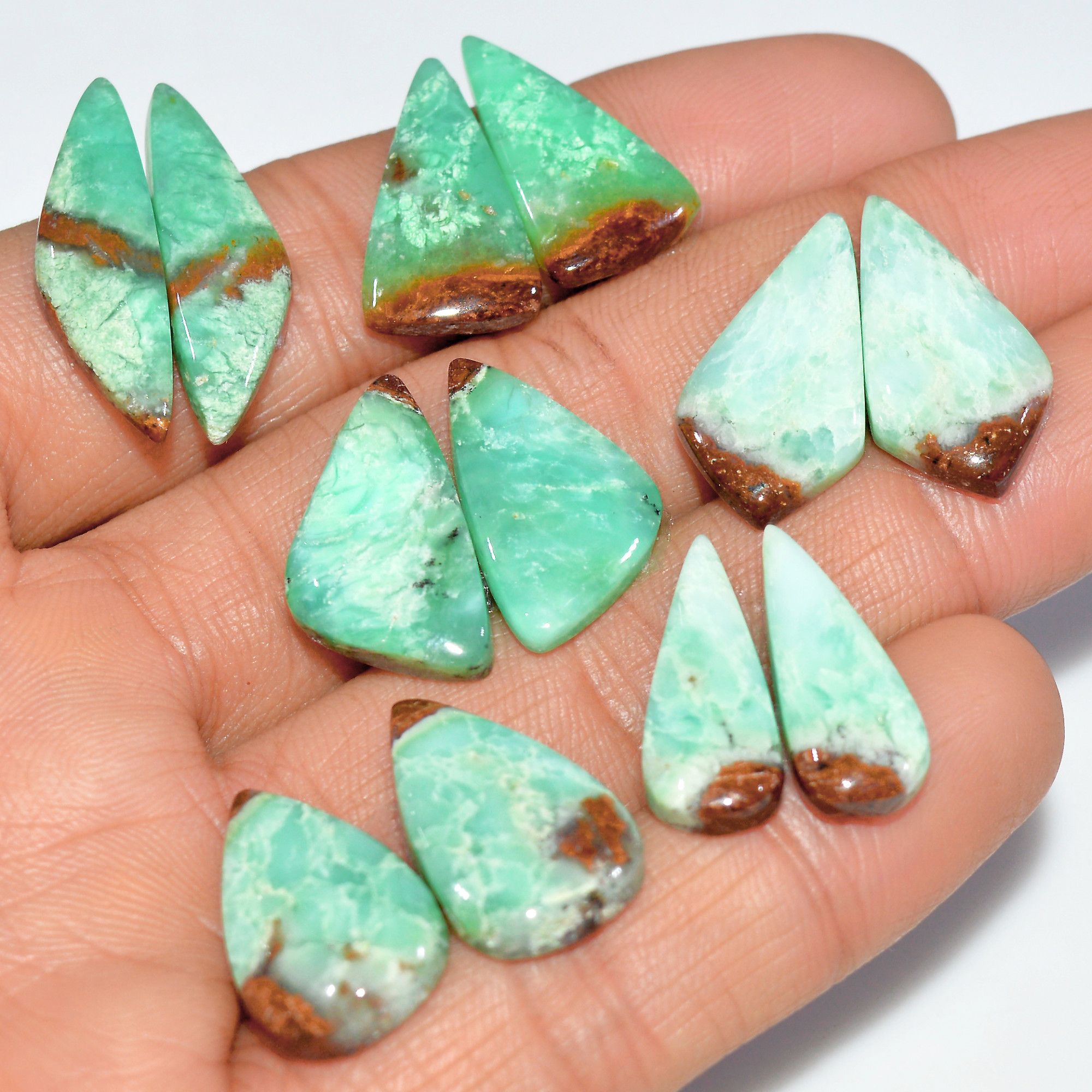 6 Pairs 100 Cts Natural Chrysoprase Cabochon Gemstone Pairs Lot Dangle Drop Silver Earrings Matched Gemstone Pairs 25x6 20x10mm 17489