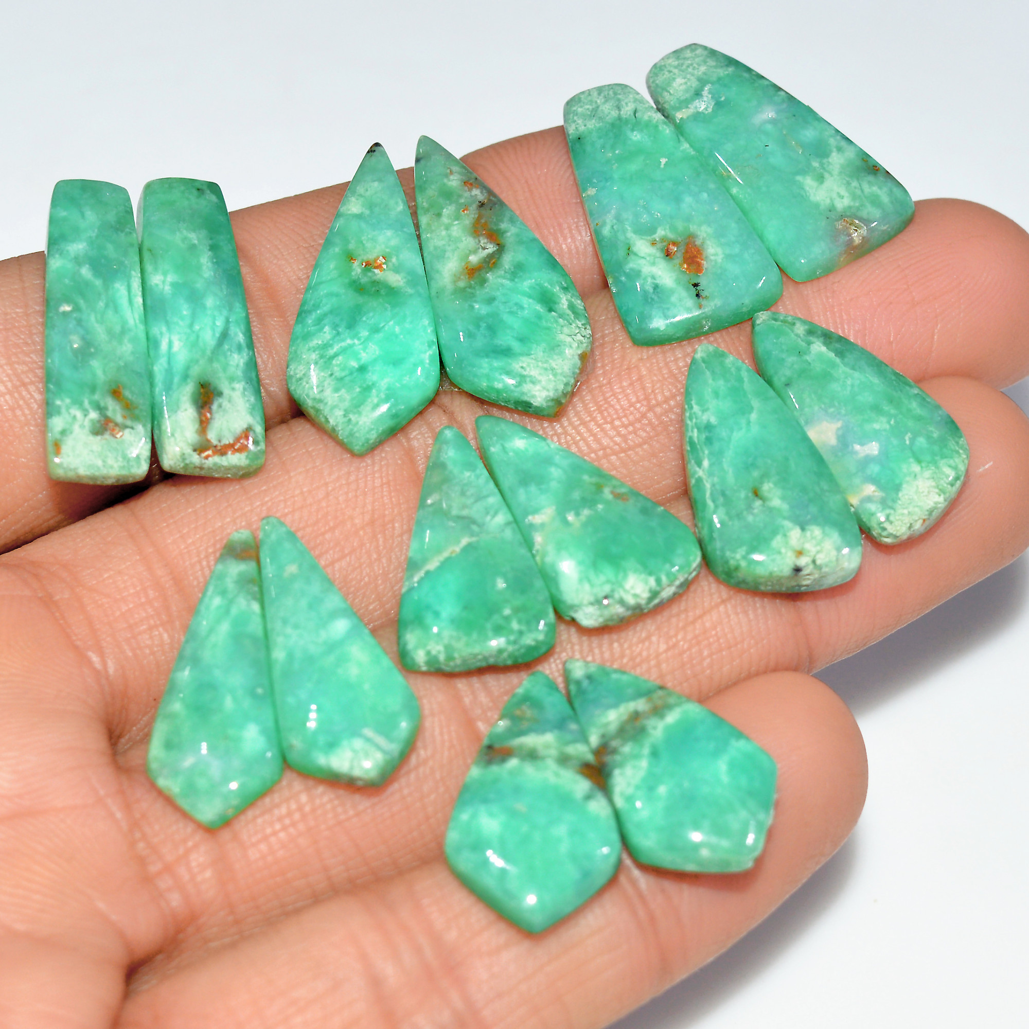 7 Pairs 120 Cts Natural Chrysoprase Cabochon Gemstone Pairs Lot Dangle Drop Silver Earrings Matched Gemstone Pairs 24x5 20x10mm 17490