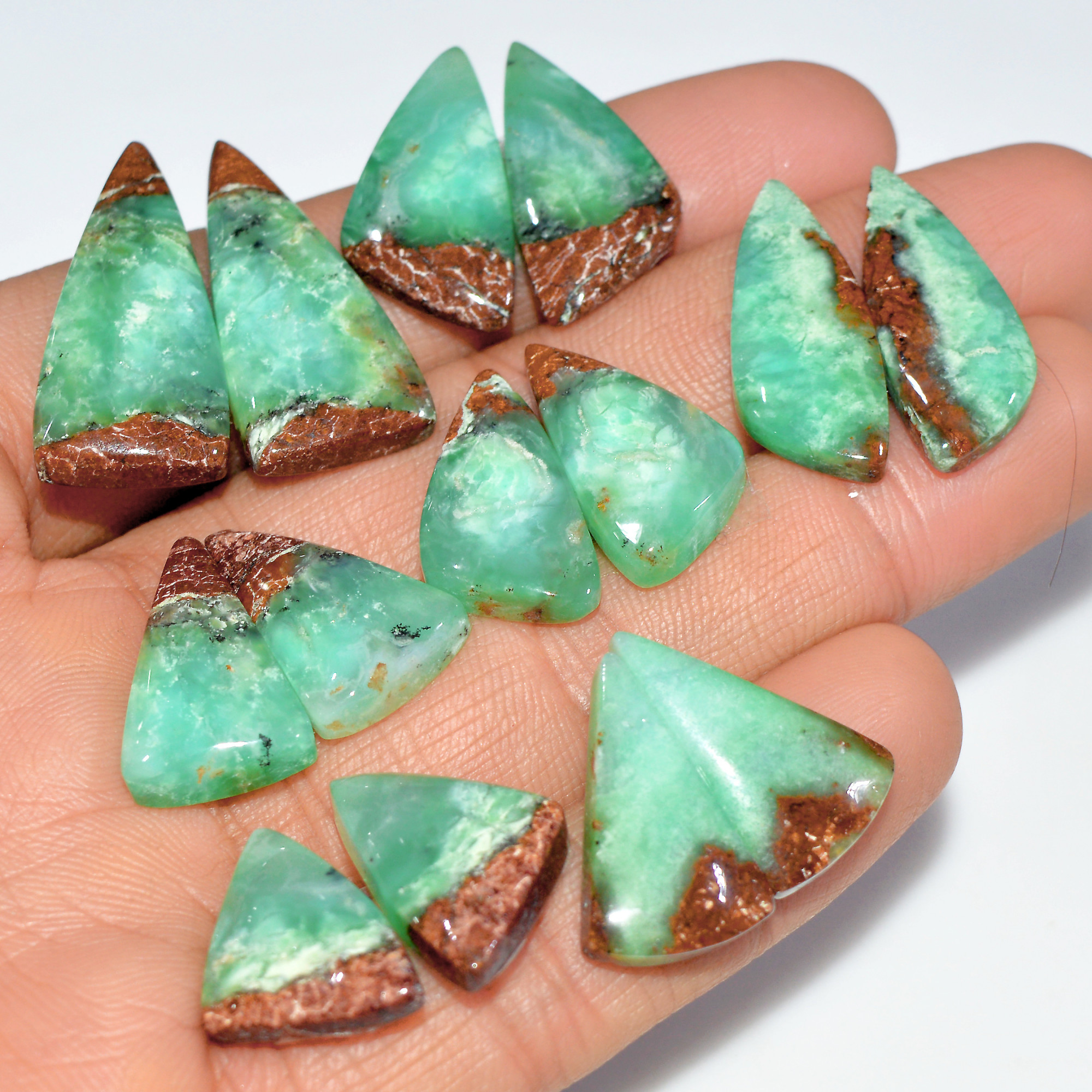 7 Pairs 154 Cts Natural Chrysoprase Cabochon Gemstone Pairs Lot Dangle Drop Silver Earrings Matched Gemstone Pairs 30x14 19x11mm 17491