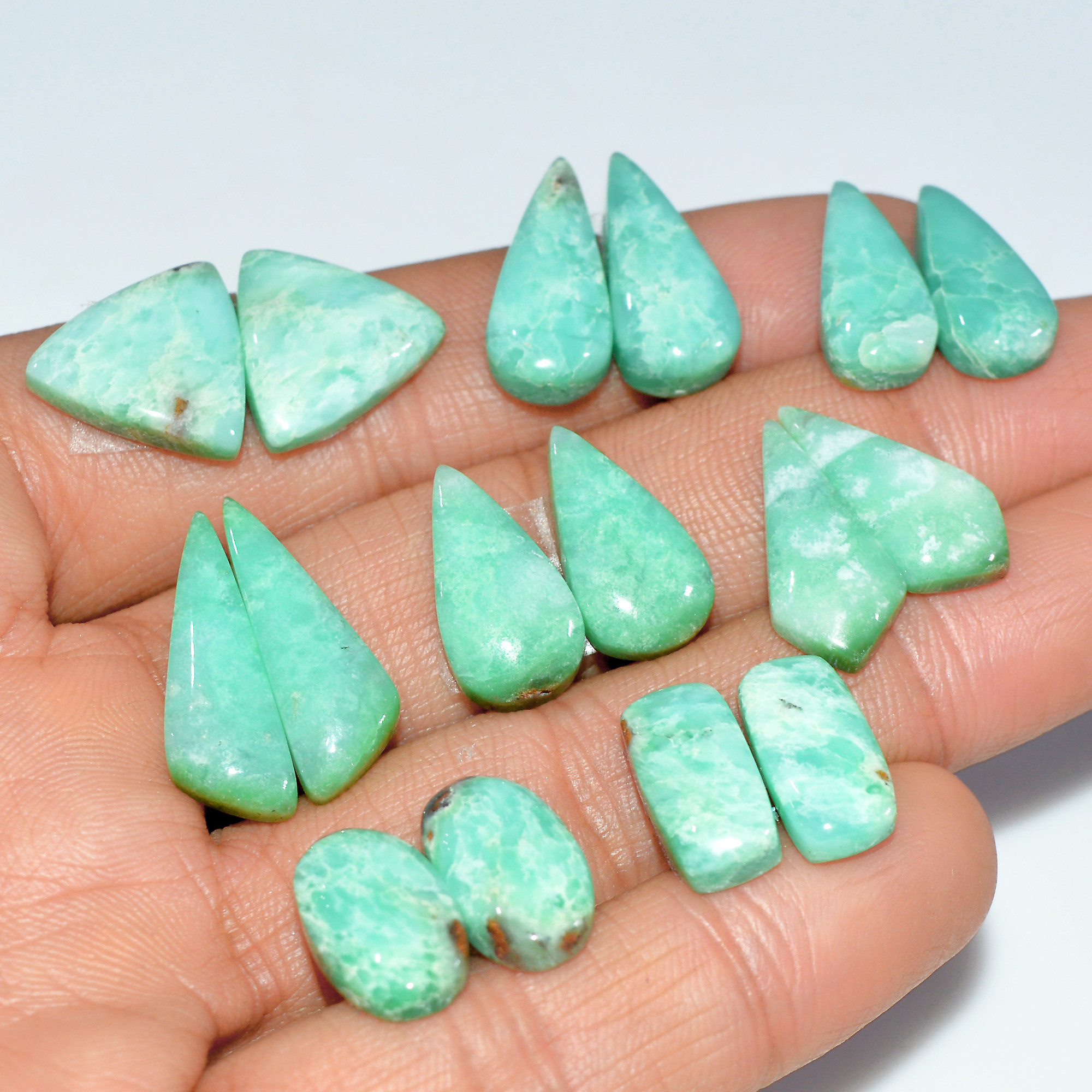 8 Pairs 110 Cts Natural Chrysoprase Cabochon Gemstone Pairs Lot Dangle Drop Silver Earrings Matched Gemstone Pairs 20x7 14x5mm 17494