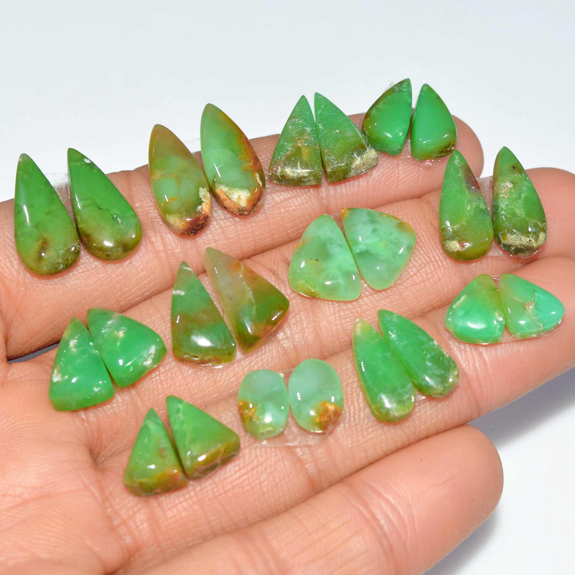 12 Pairs 89 Cts Natural Chrysoprase Cabochon Gemstone Pairs Lot Dangle Drop Silver Earrings Matched Gemstone Pairs 18x5 9x5mm 17495