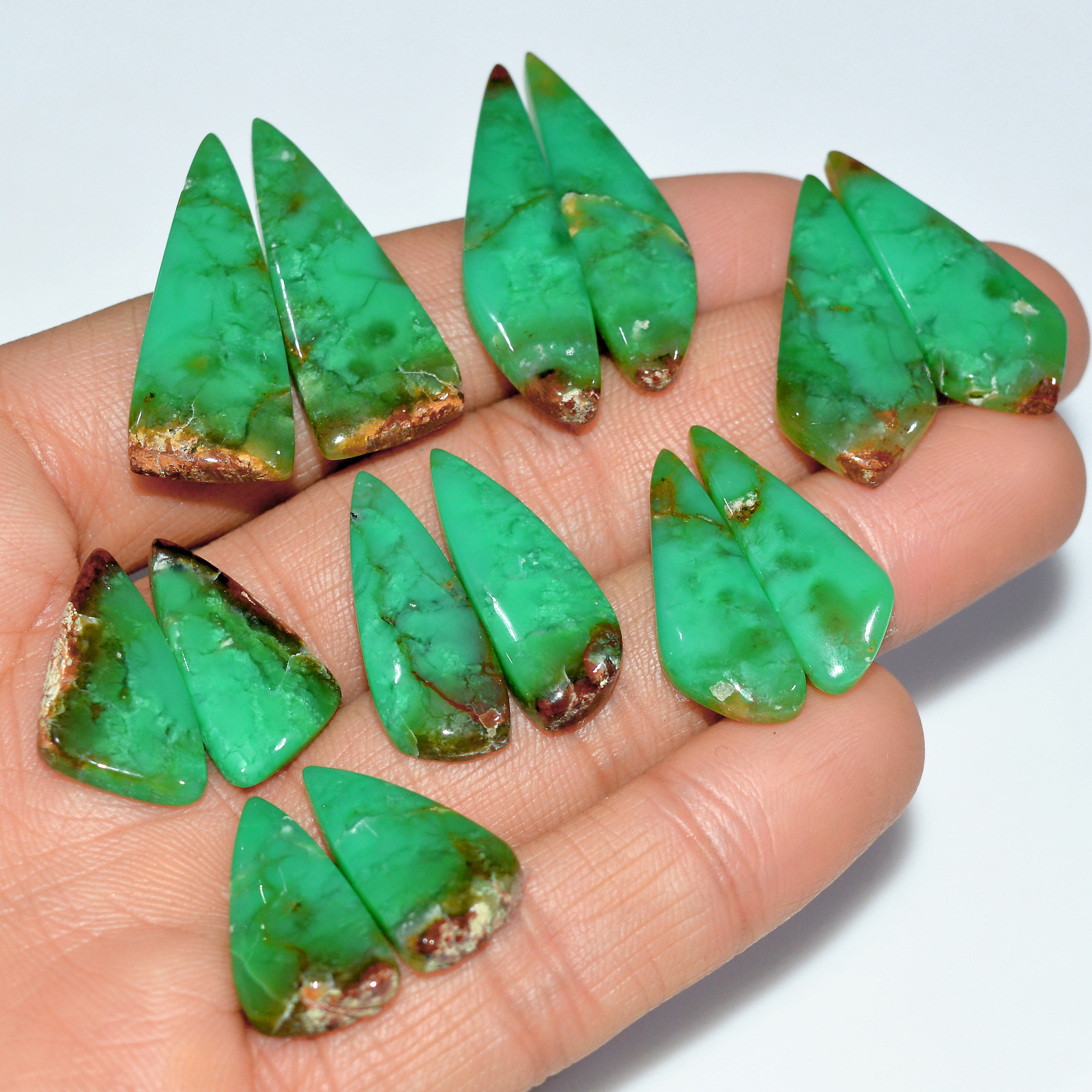 7 Pairs 151 Cts Natural Chrysoprase Cabochon Gemstone Pairs Lot Dangle Drop Silver Earrings Matched Gemstone Pairs 35x9 20x10mm 17496