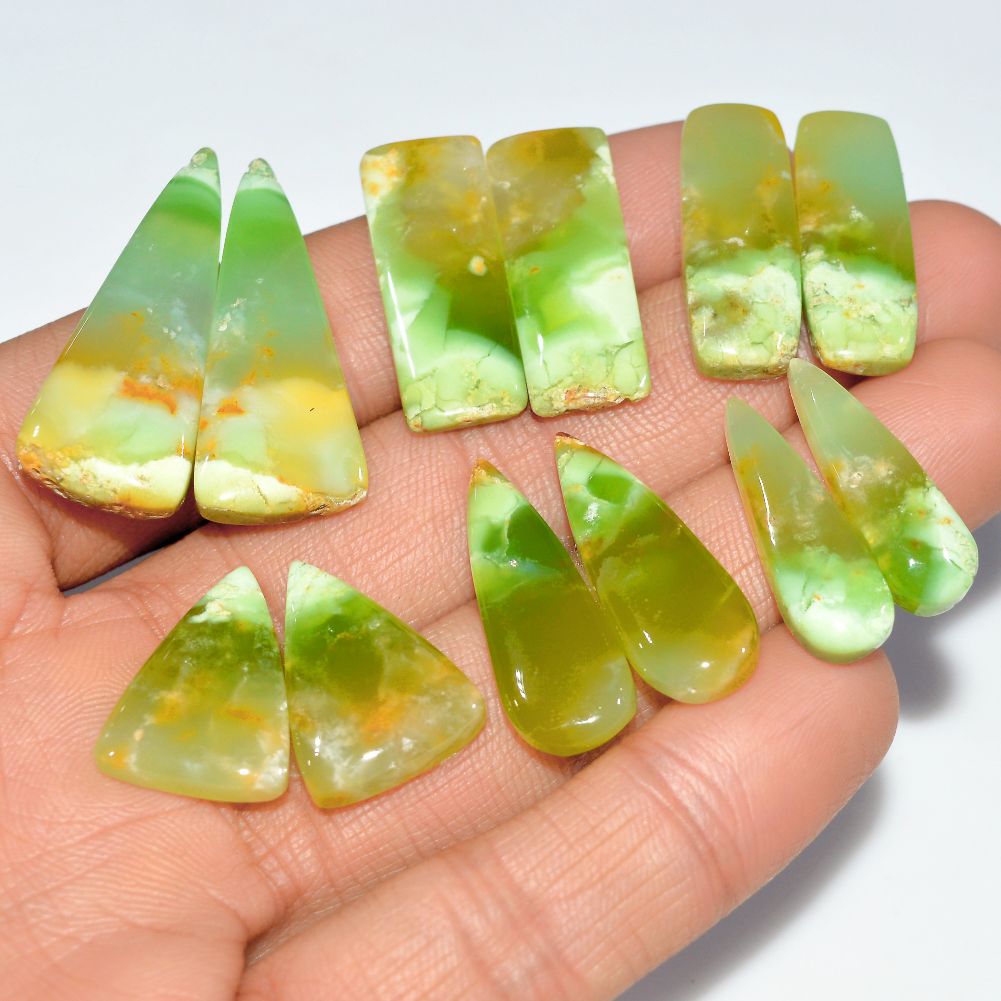 6 Pairs 147 Cts Natural Chrysoprase Cabochon Gemstone Pairs Lot Dangle Drop Silver Earrings Matched Gemstone Pairs 34x13 20x14mm 17498