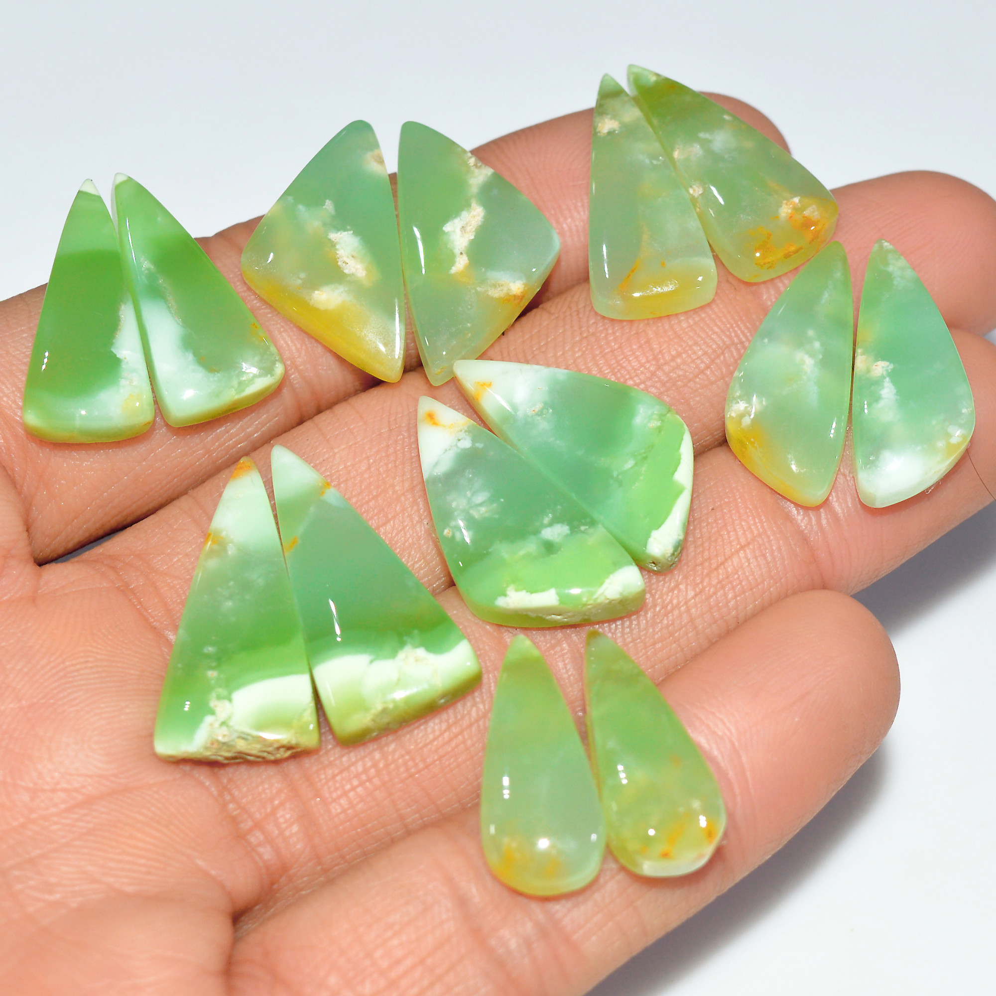 7 Pairs 146 Cts Natural Chrysoprase Cabochon Gemstone Pairs Lot Dangle Drop Silver Earrings Matched Gemstone Pairs 25x10 19x8mm 17499