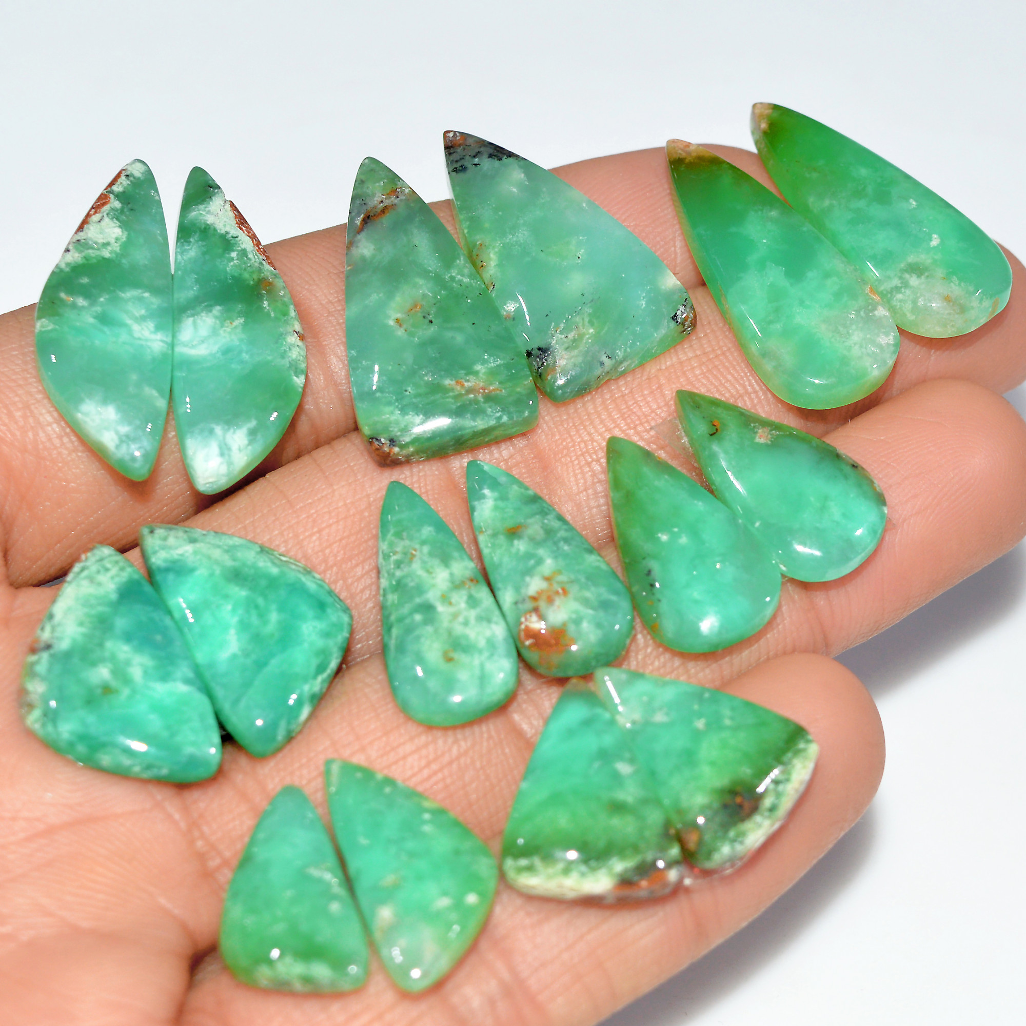 8 Pairs 158 Cts Natural Chrysoprase Cabochon Gemstone Pairs Lot Dangle Drop Silver Earrings Matched Gemstone Pairs 29x10 15x11mm 17500