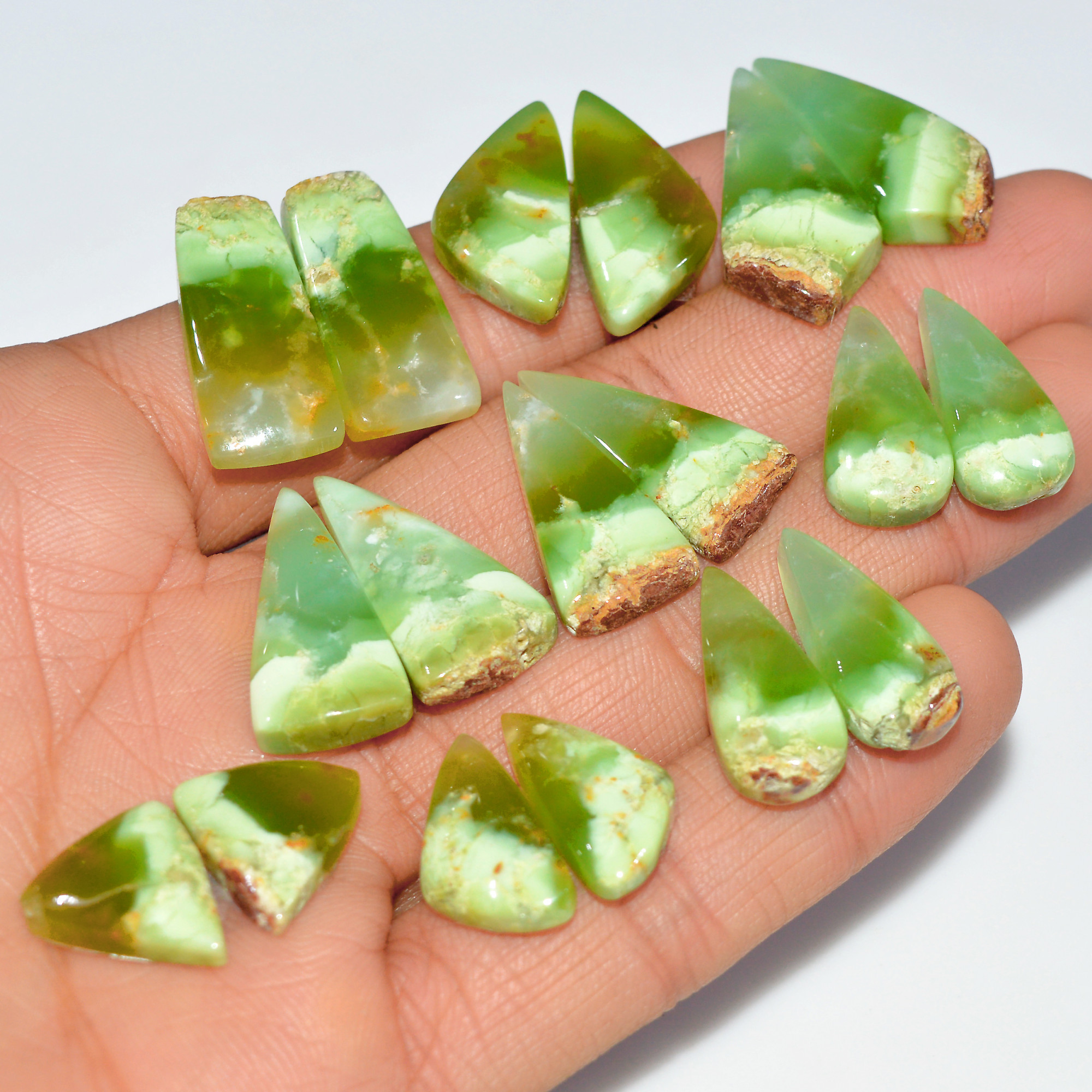 9 Pairs 195 Cts Natural Chrysoprase Cabochon Gemstone Pairs Lot Dangle Drop Silver Earrings Matched Gemstone Pairs 28x12 14x12mm 17501