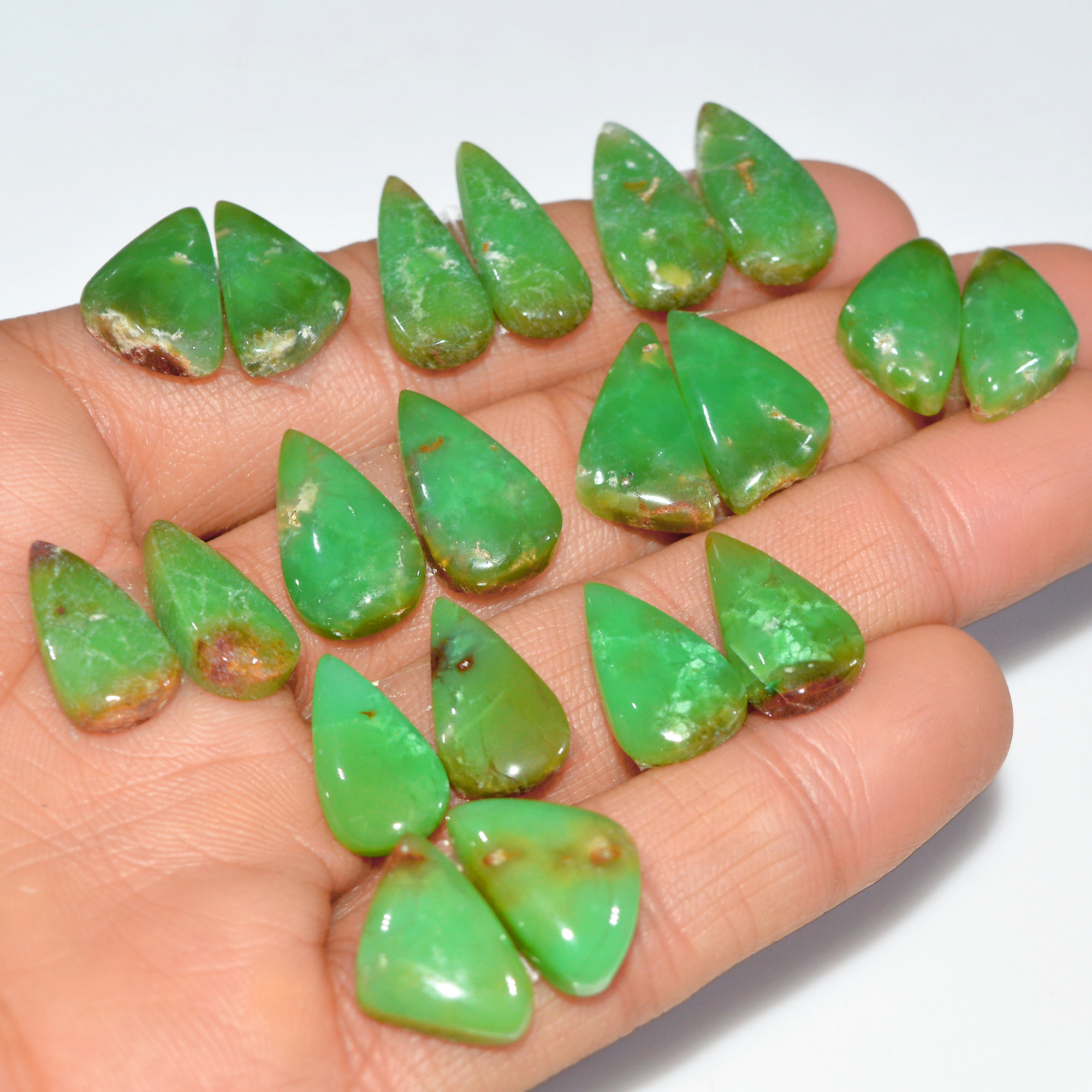 10 Pairs 121 Cts Natural Chrysoprase Cabochon Gemstone Pairs Lot Dangle Drop Silver Earrings Matched Gemstone Pairs 19x10 15x10mm 17502