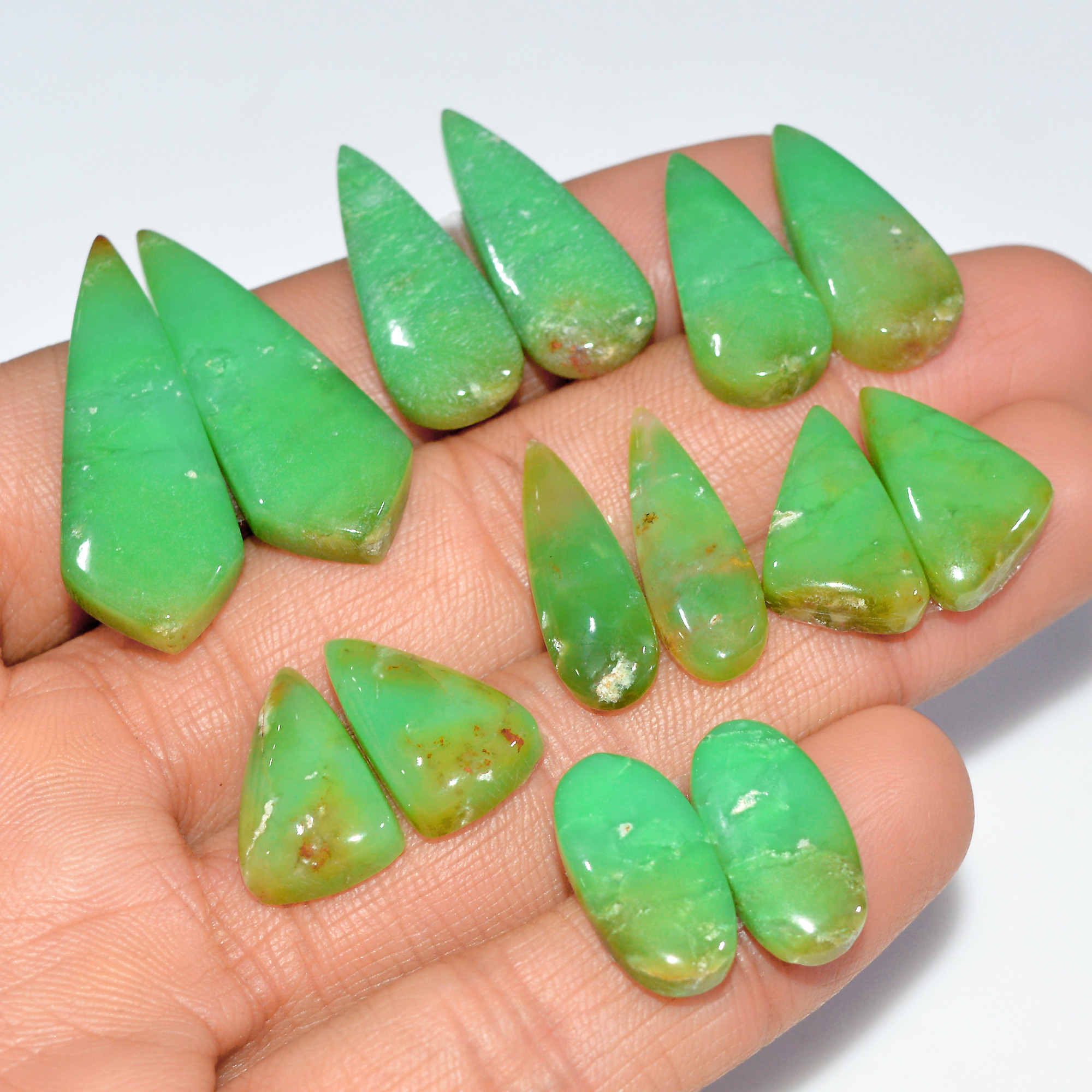 7 Pairs 125 Cts Natural Chrysoprase Cabochon Gemstone Pairs Lot Dangle Drop Silver Earrings Matched Gemstone Pairs 35x11 16x10mm 17503